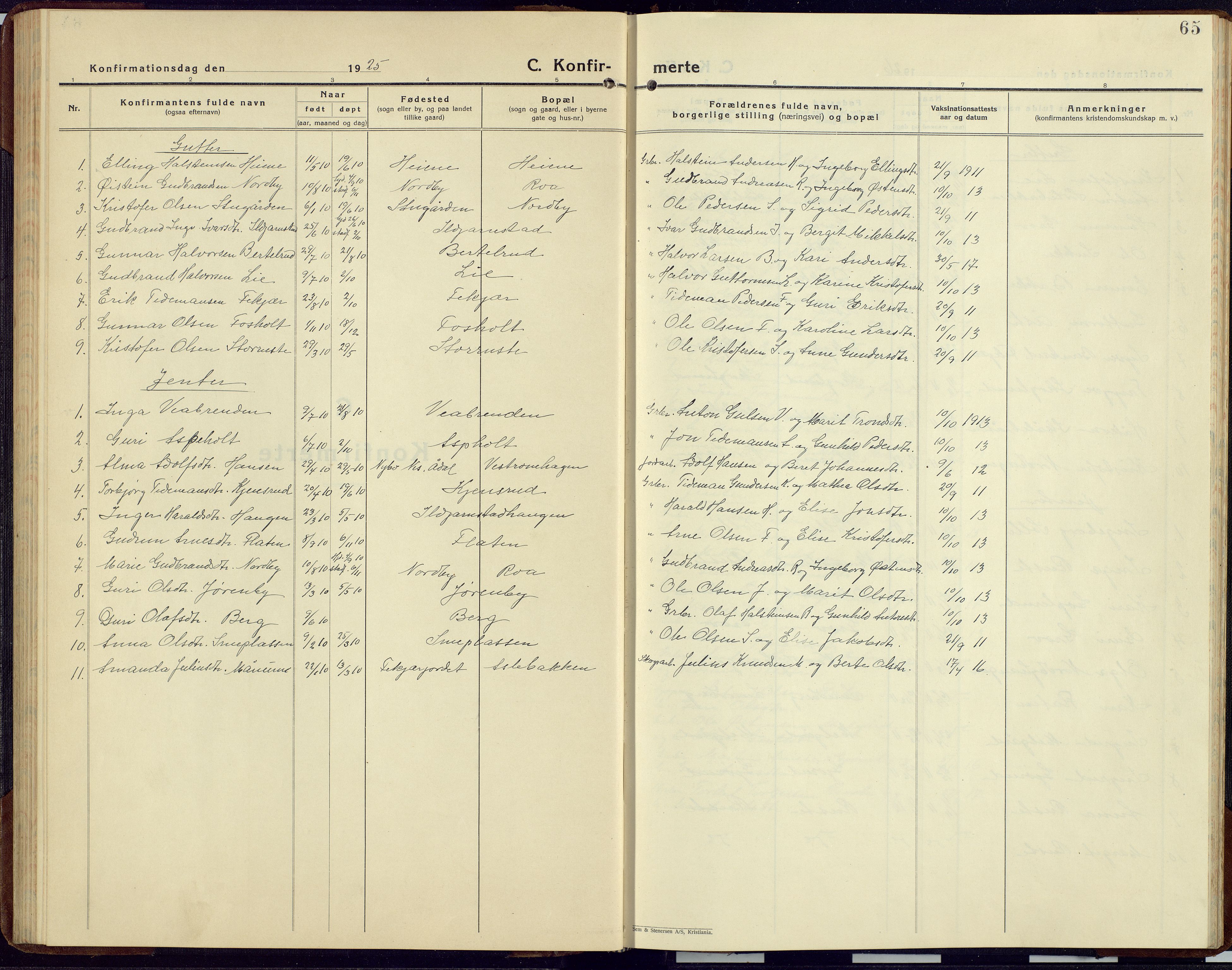 Sør-Aurdal prestekontor, AV/SAH-PREST-128/H/Ha/Hab/L0012: Klokkerbok nr. 12, 1924-1956, s. 65