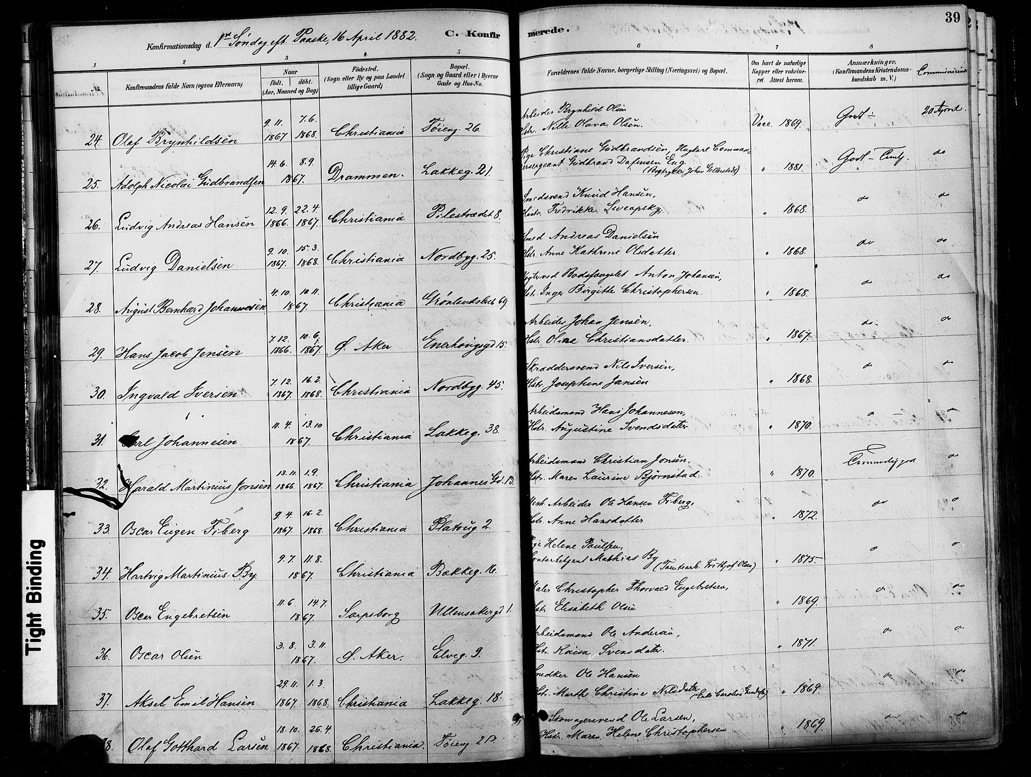 Grønland prestekontor Kirkebøker, AV/SAO-A-10848/F/Fa/L0008: Ministerialbok nr. 8, 1881-1893, s. 39