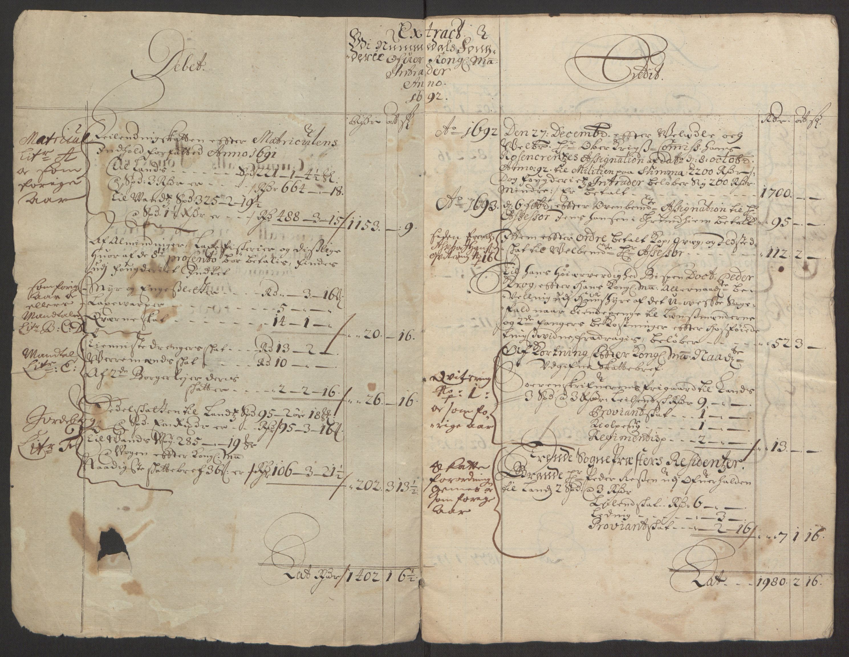 Rentekammeret inntil 1814, Reviderte regnskaper, Fogderegnskap, RA/EA-4092/R64/L4424: Fogderegnskap Namdal, 1692-1695, s. 4