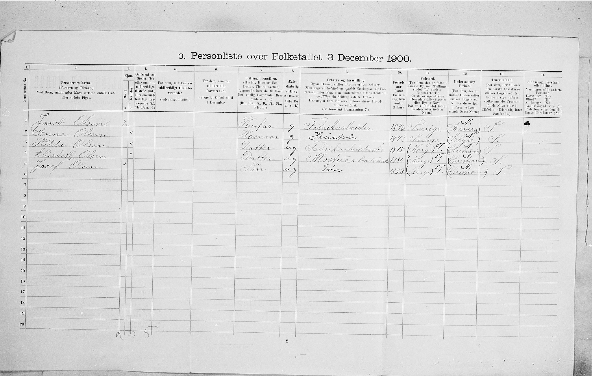 SAO, Folketelling 1900 for 0301 Kristiania kjøpstad, 1900, s. 71025