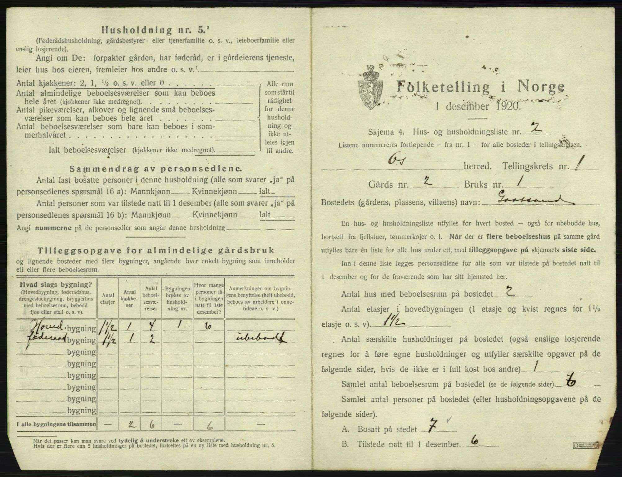 SAB, Folketelling 1920 for 1243 Os herred, 1920, s. 42