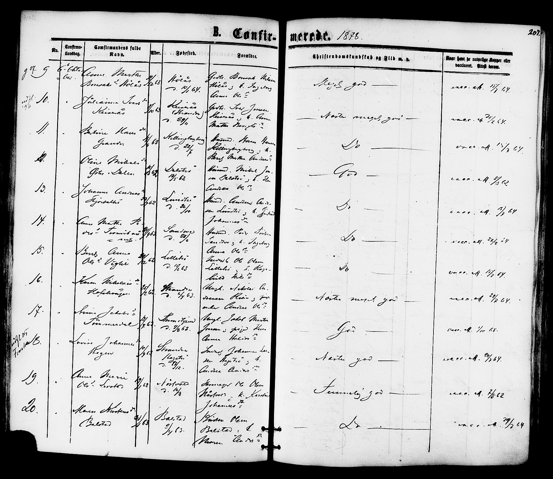 Ministerialprotokoller, klokkerbøker og fødselsregistre - Nord-Trøndelag, SAT/A-1458/701/L0009: Ministerialbok nr. 701A09 /1, 1864-1882, s. 207