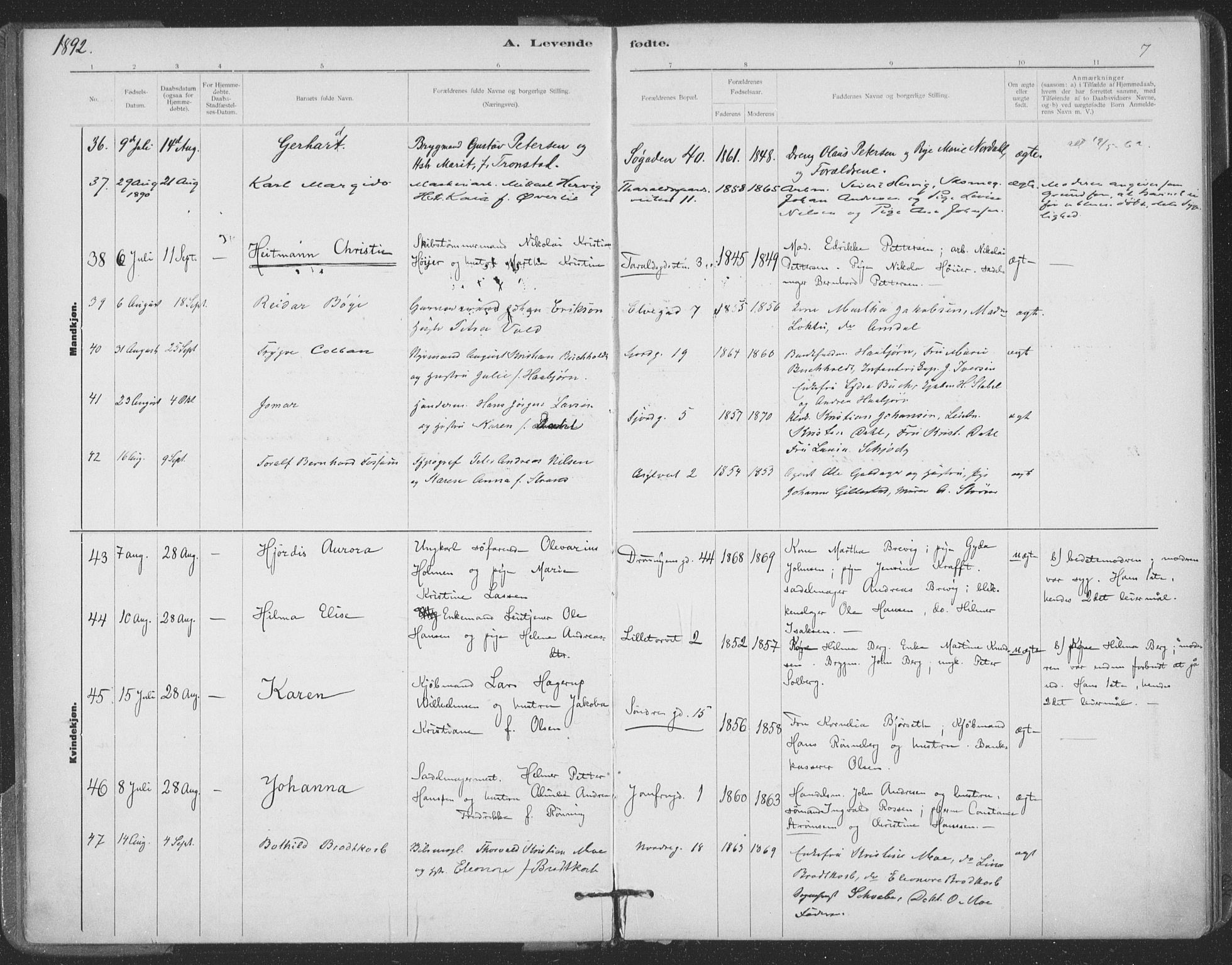 Ministerialprotokoller, klokkerbøker og fødselsregistre - Sør-Trøndelag, AV/SAT-A-1456/602/L0122: Ministerialbok nr. 602A20, 1892-1908, s. 7