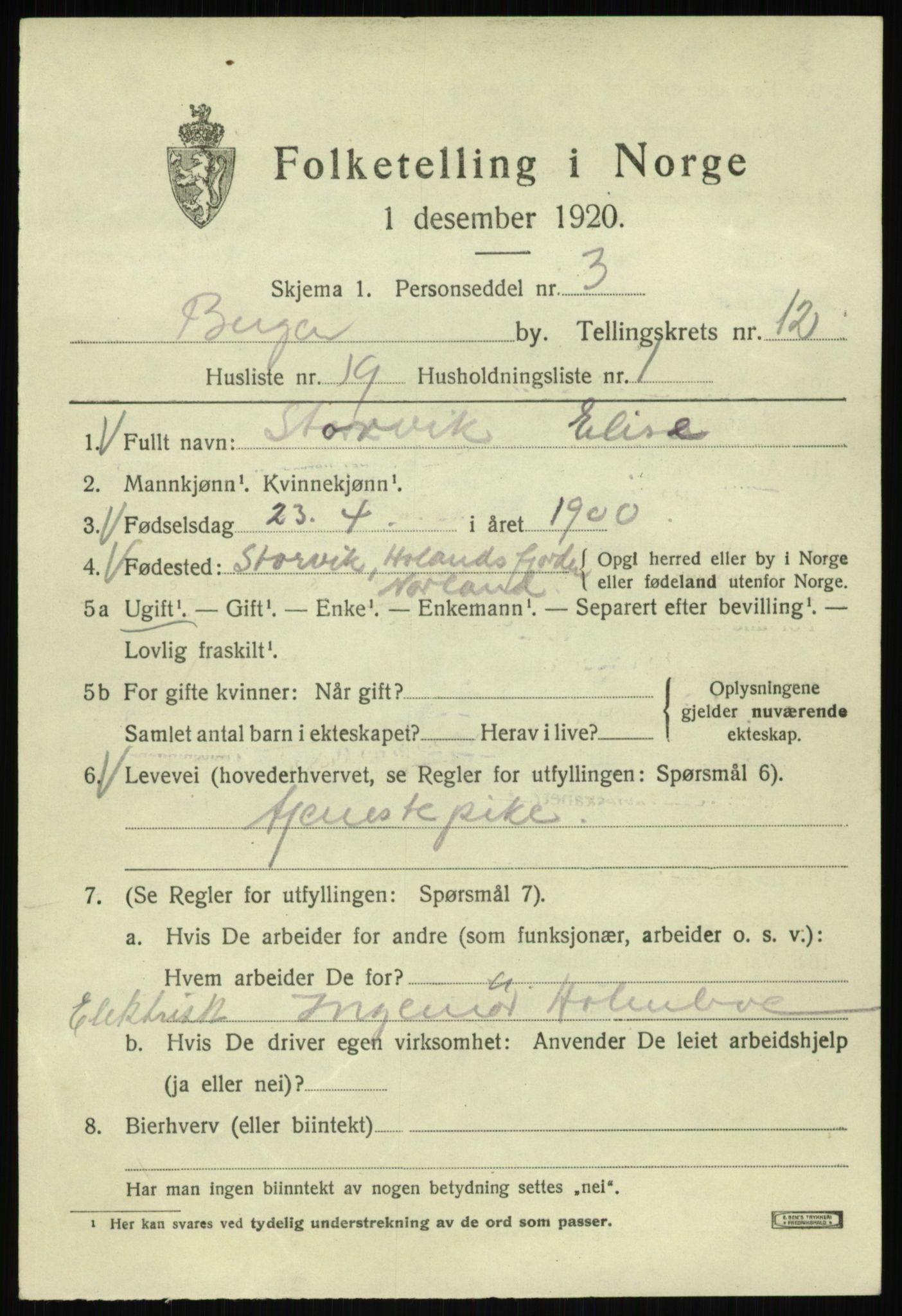 SAB, Folketelling 1920 for 1301 Bergen kjøpstad, 1920, s. 74258