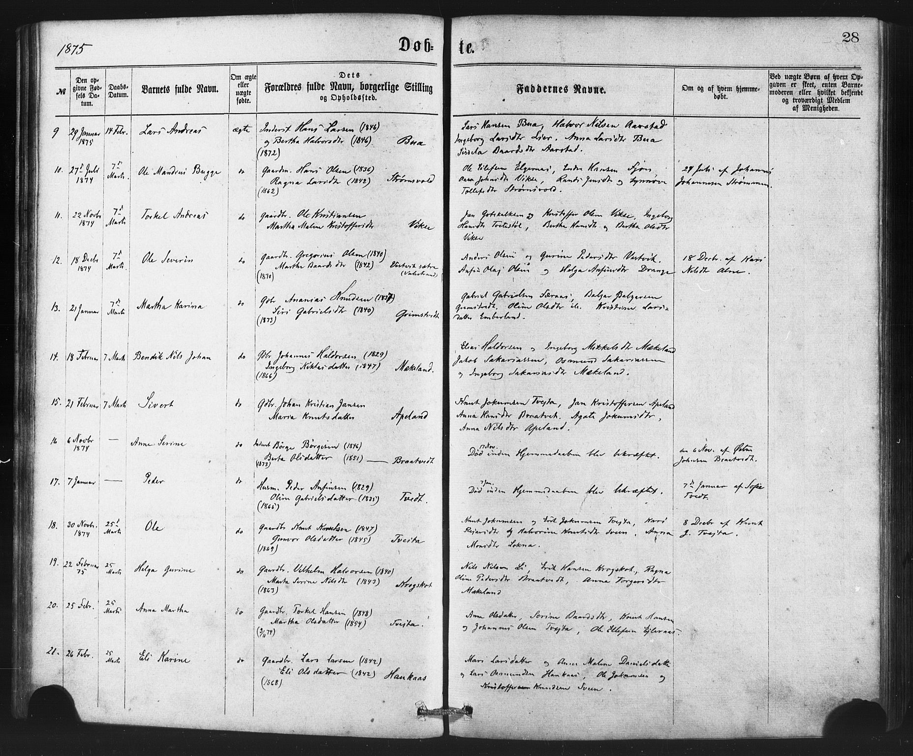 Sveio Sokneprestembete, AV/SAB-A-78501/H/Haa: Ministerialbok nr. B 1, 1870-1883, s. 28