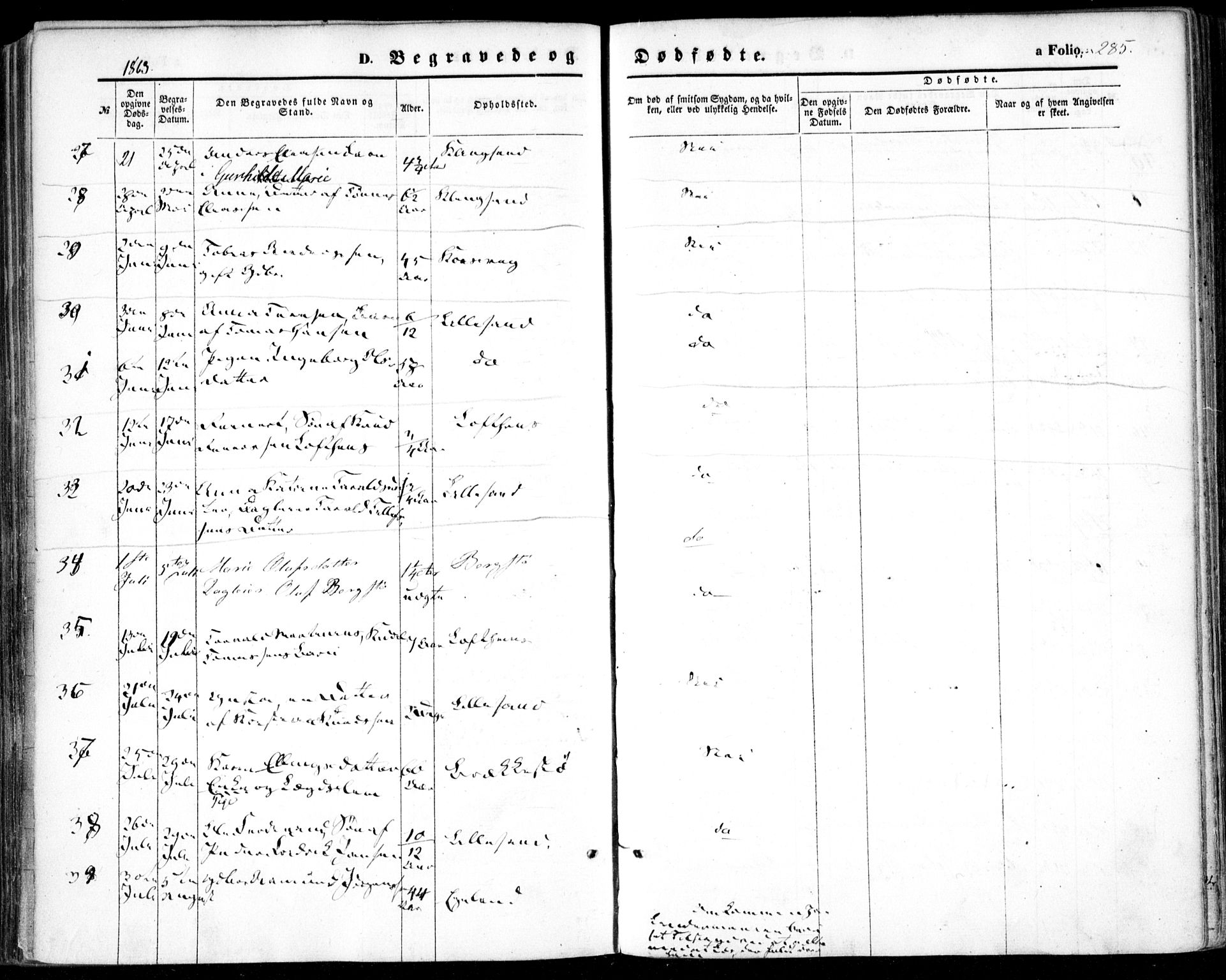Vestre Moland sokneprestkontor, SAK/1111-0046/F/Fa/Fab/L0007: Ministerialbok nr. A 7, 1859-1872, s. 285