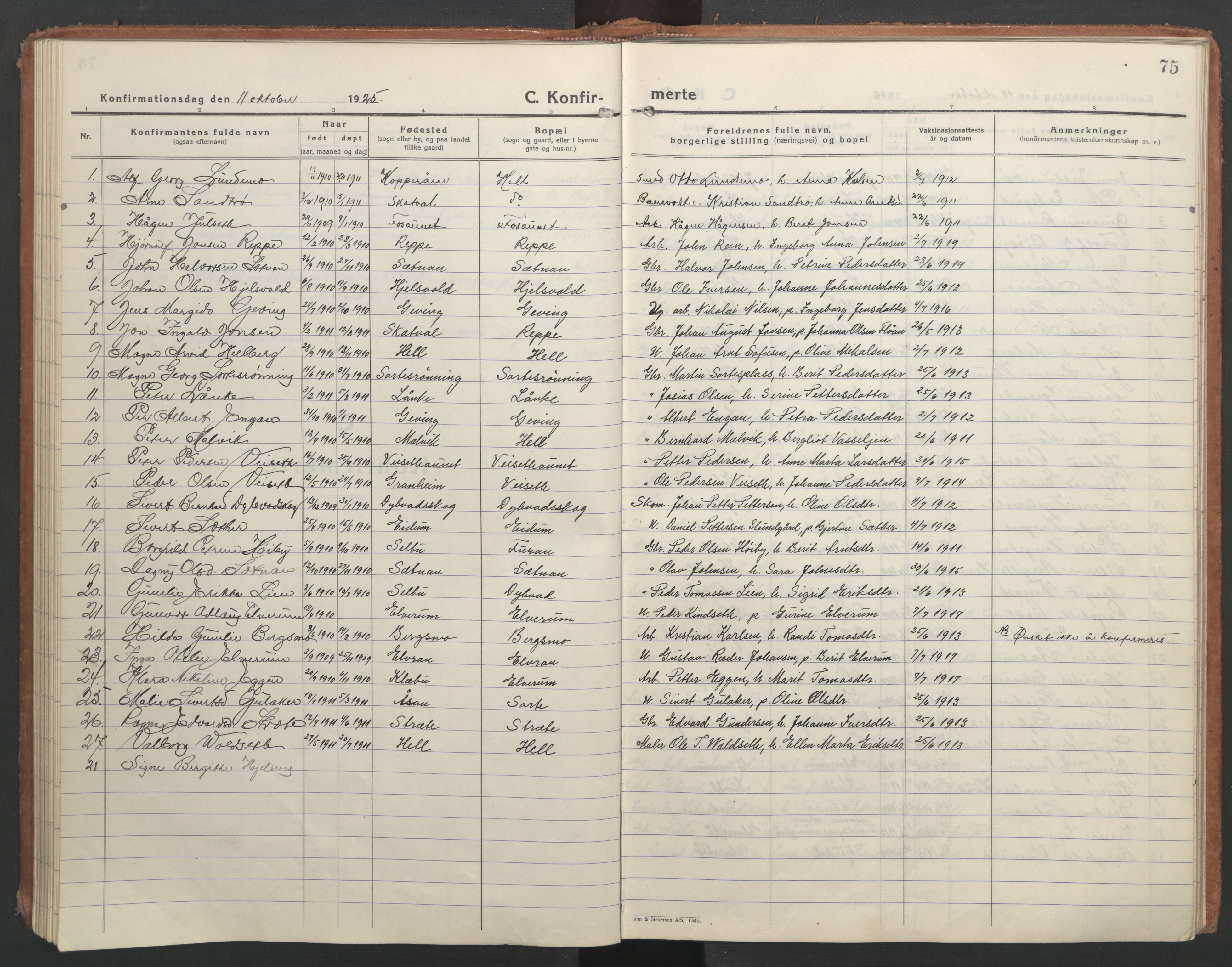 Ministerialprotokoller, klokkerbøker og fødselsregistre - Nord-Trøndelag, AV/SAT-A-1458/710/L0097: Klokkerbok nr. 710C02, 1925-1955, s. 75