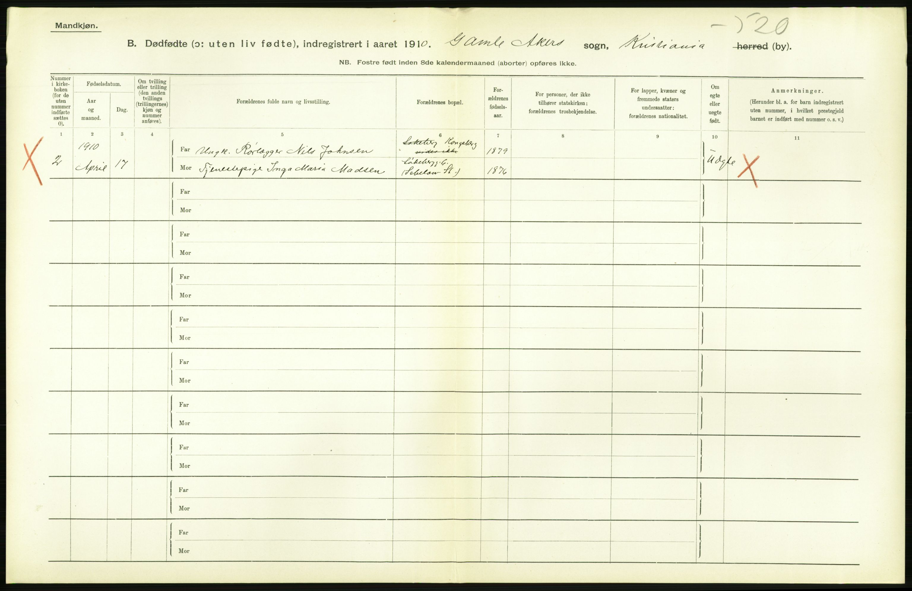 Statistisk sentralbyrå, Sosiodemografiske emner, Befolkning, AV/RA-S-2228/D/Df/Dfa/Dfah/L0009: Kristiania: Gifte og dødfødte., 1910, s. 782