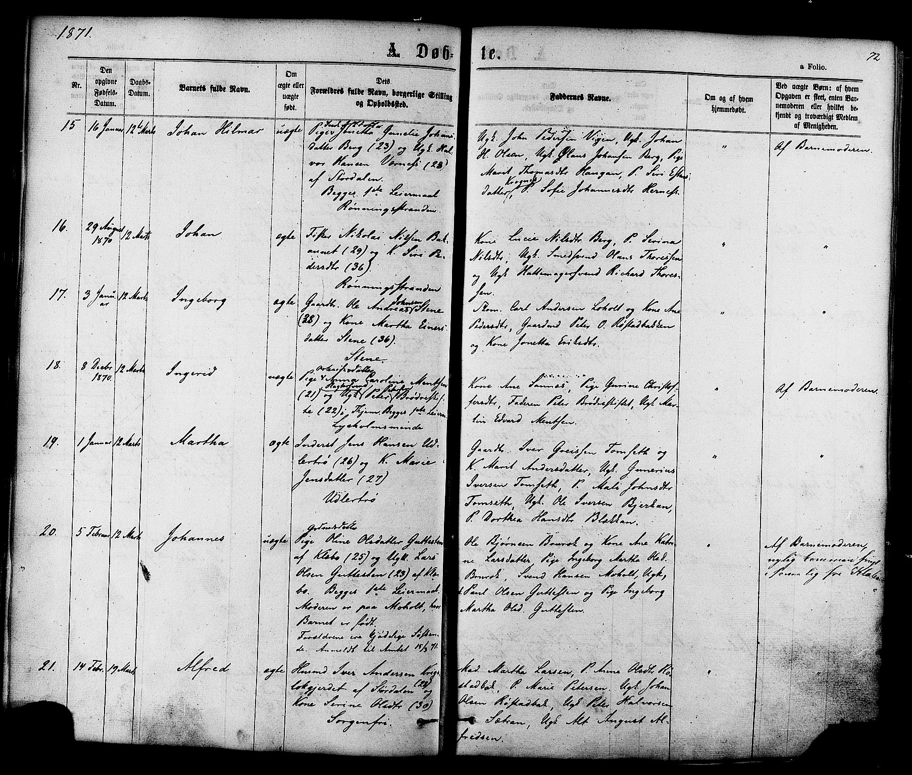 Ministerialprotokoller, klokkerbøker og fødselsregistre - Sør-Trøndelag, SAT/A-1456/606/L0293: Ministerialbok nr. 606A08, 1866-1877, s. 72
