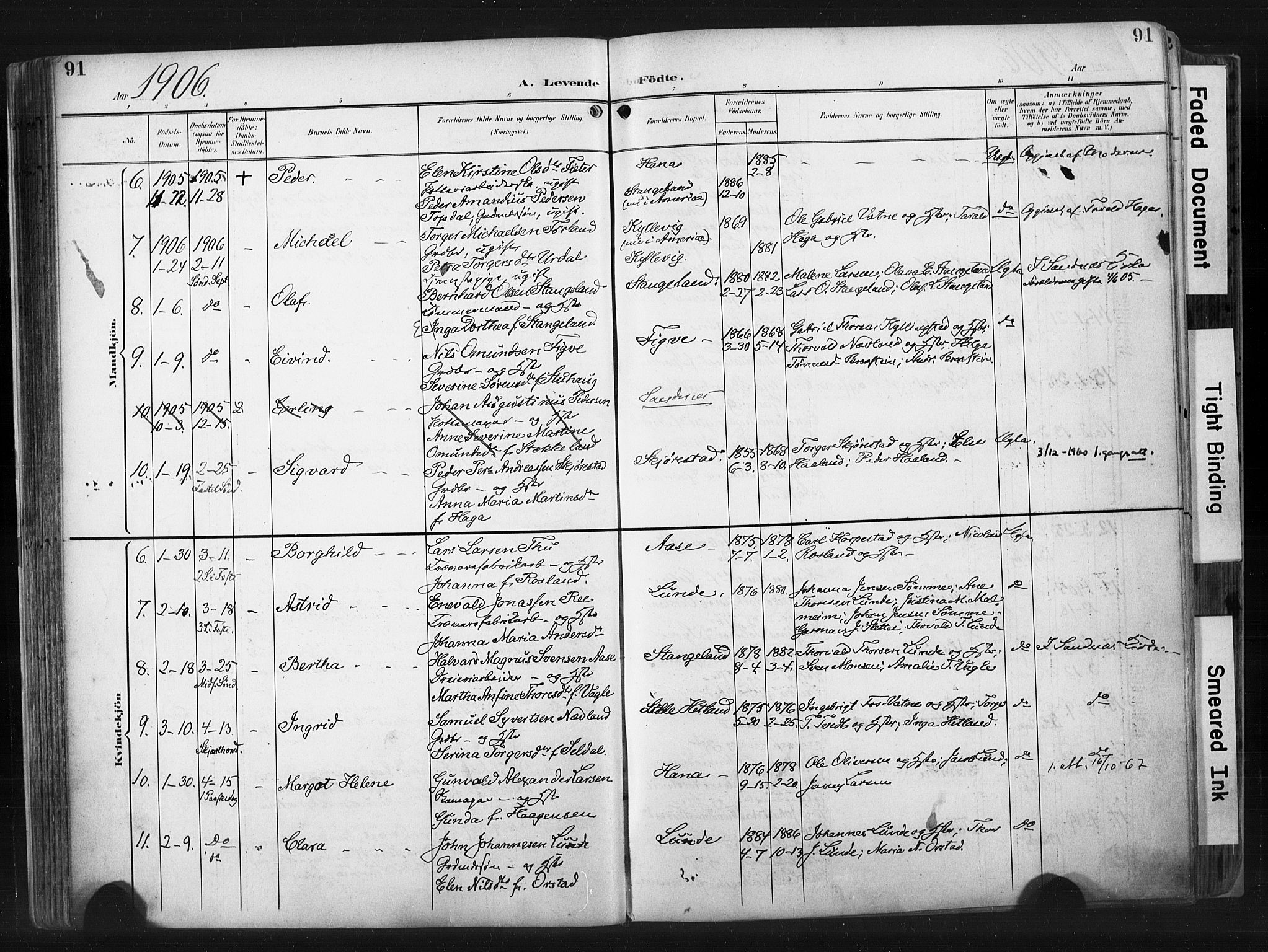 Høyland sokneprestkontor, AV/SAST-A-101799/001/30BA/L0015: Ministerialbok nr. A 14, 1899-1911, s. 91