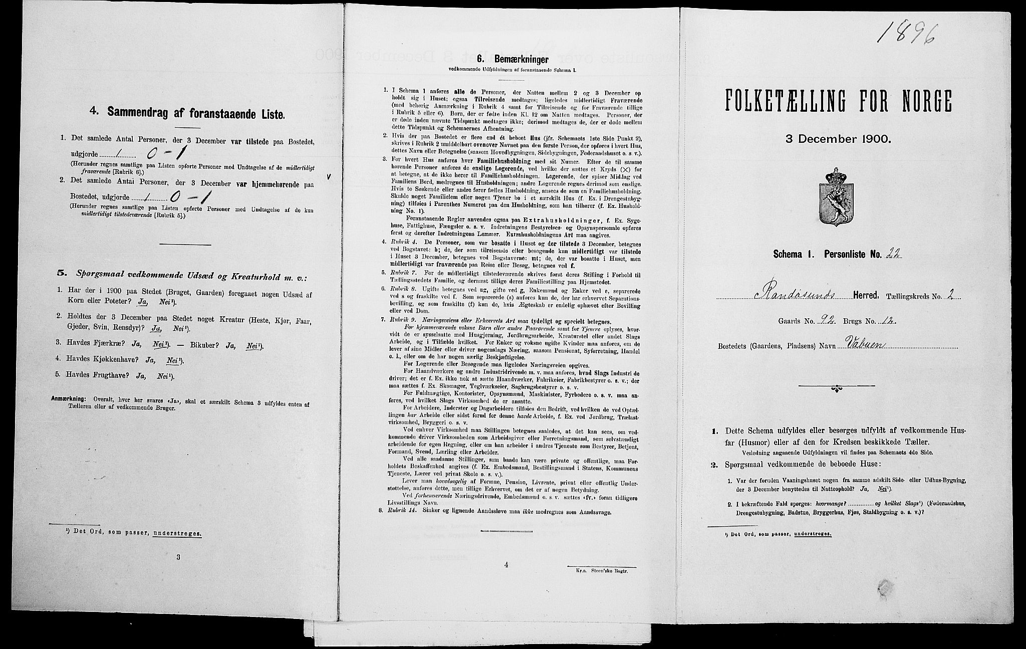 SAK, Folketelling 1900 for 1011 Randesund herred, 1900, s. 234