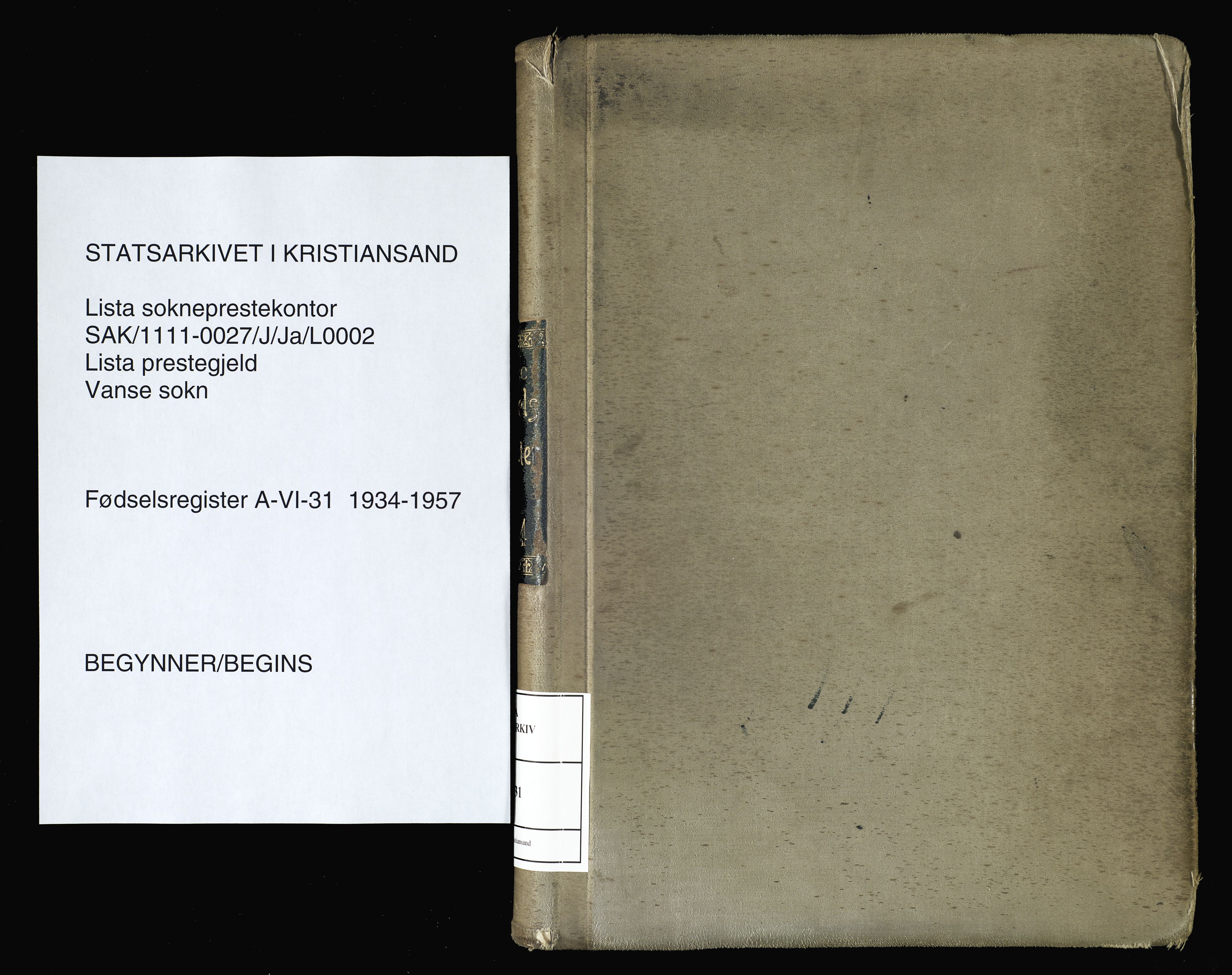 Lista sokneprestkontor, SAK/1111-0027/J/Ja/L0002: Fødselsregister nr. A-VI-31, 1934-1957