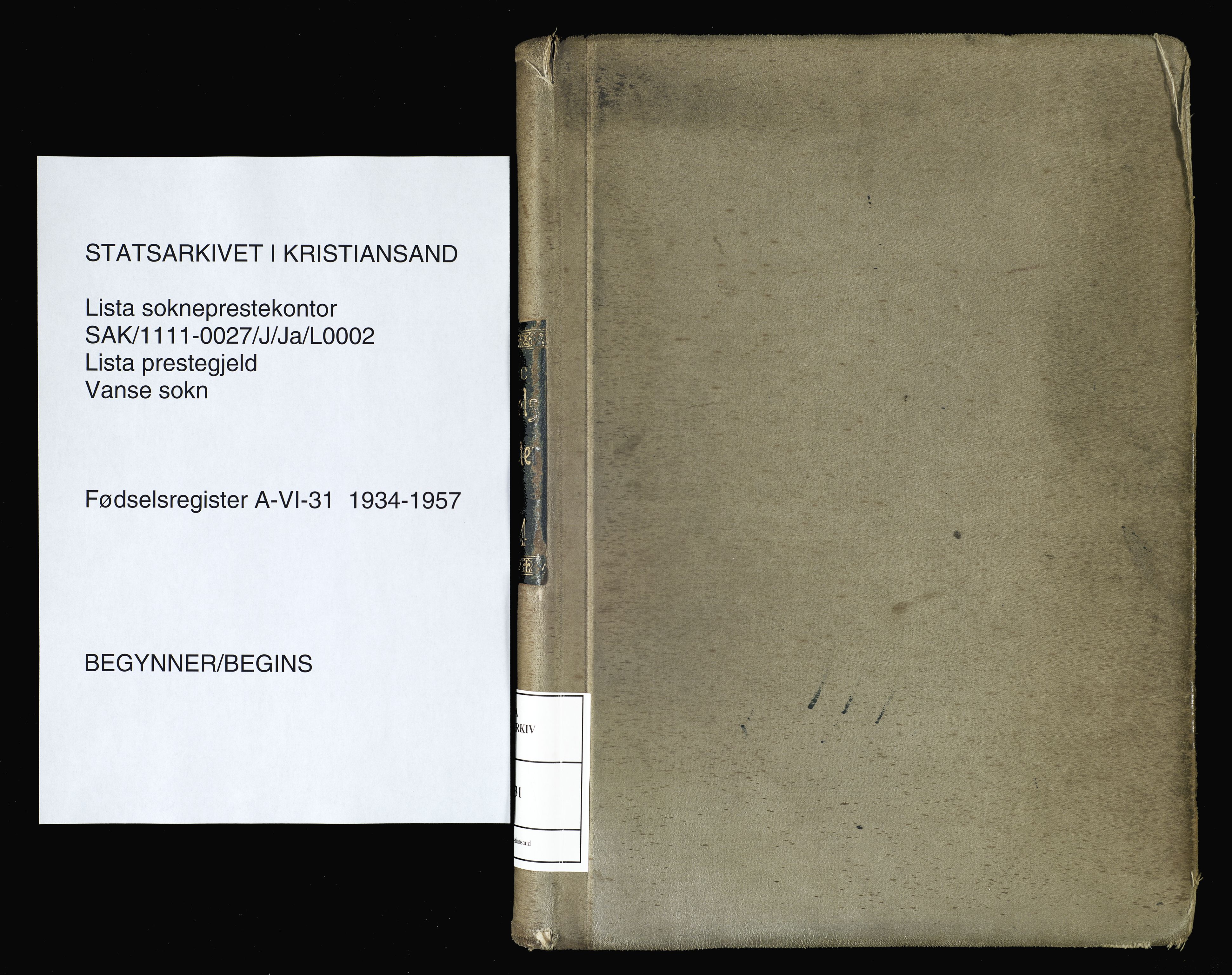 Lista sokneprestkontor, AV/SAK-1111-0027/J/Ja/L0002: Fødselsregister nr. A-VI-31, 1934-1957