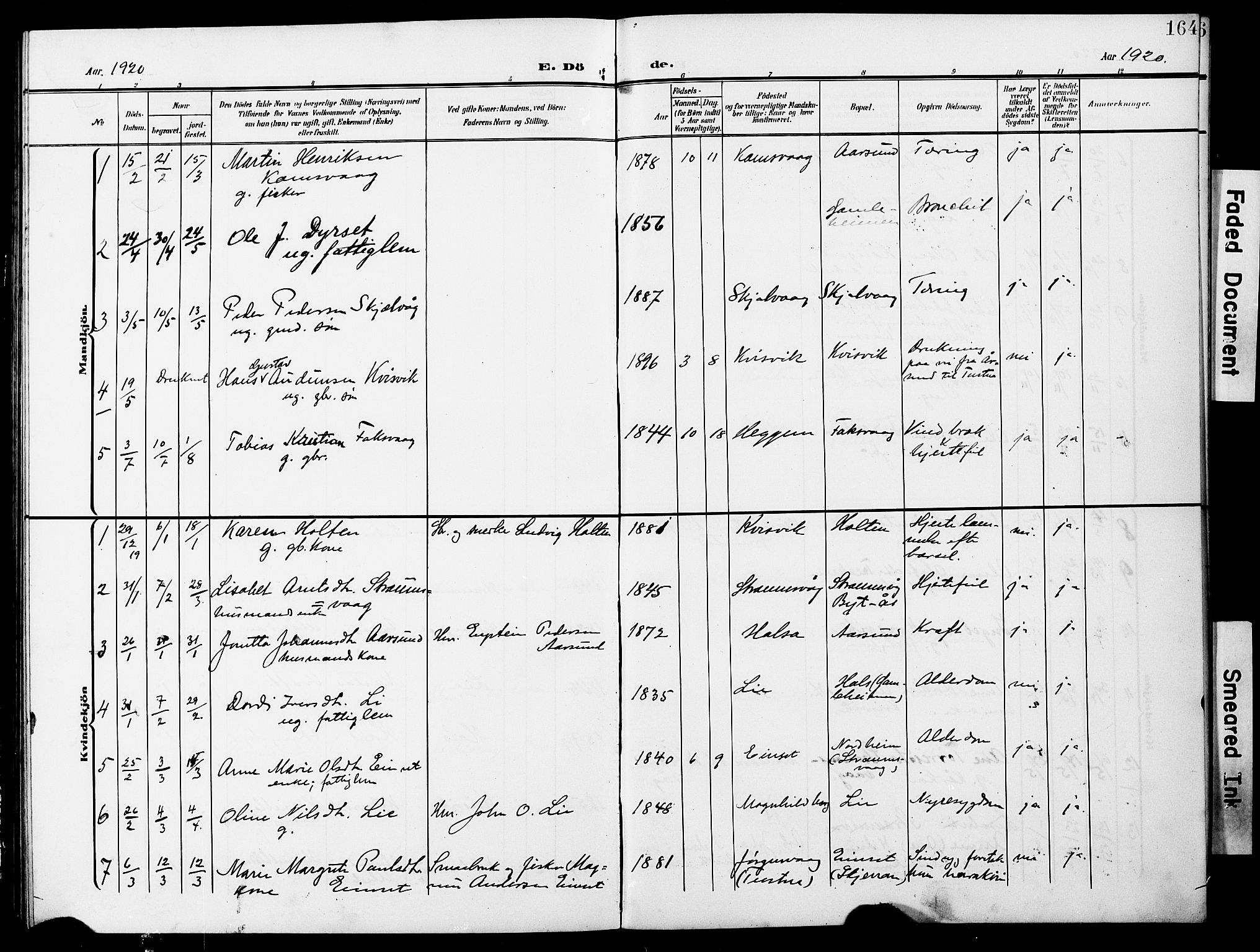 Ministerialprotokoller, klokkerbøker og fødselsregistre - Møre og Romsdal, AV/SAT-A-1454/587/L1001: Klokkerbok nr. 587C01, 1906-1927, s. 164