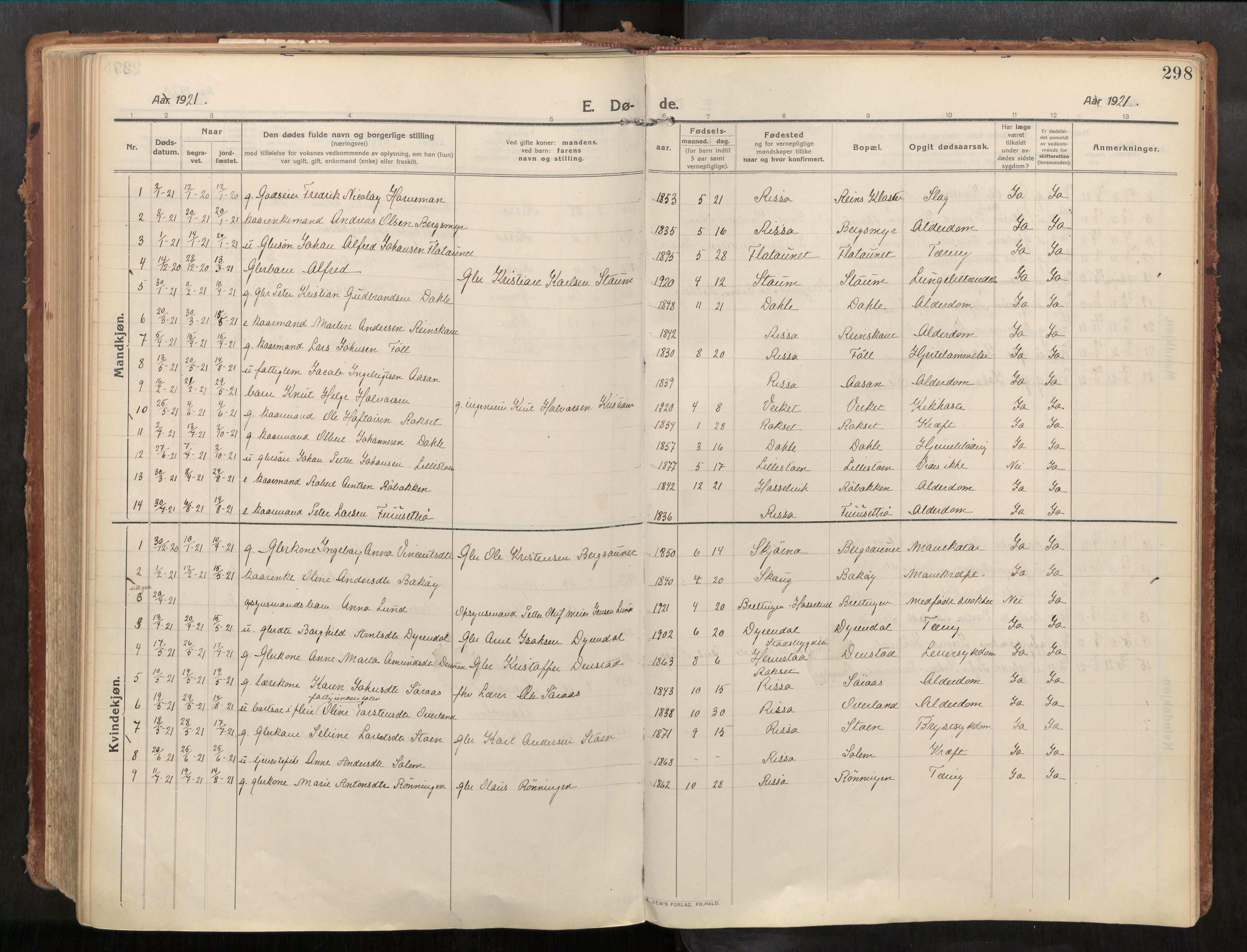 Stadsbygd sokneprestkontor, AV/SAT-A-1117/1/I/I1/I1a/L0001: Ministerialbok nr. 1, 1911-1929, s. 298