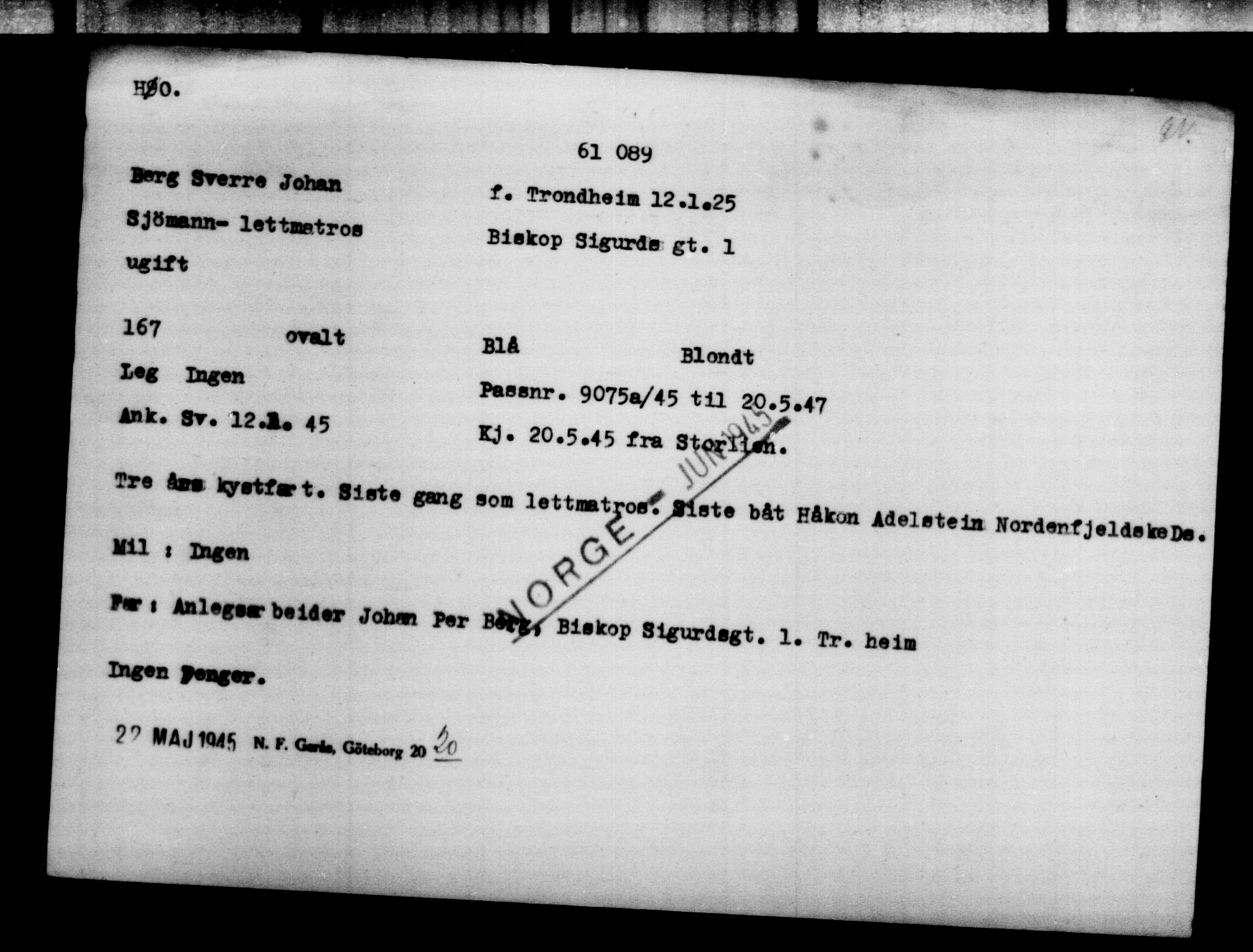 Utenriksstasjonene, Legasjonen i Stockholm, Flyktningkontoret, AV/RA-S-6753/V/Va/L0021: Kjesäterkartoteket, flyktninger med registreringsnr. 58200-61089, 1940-1945, s. 1471