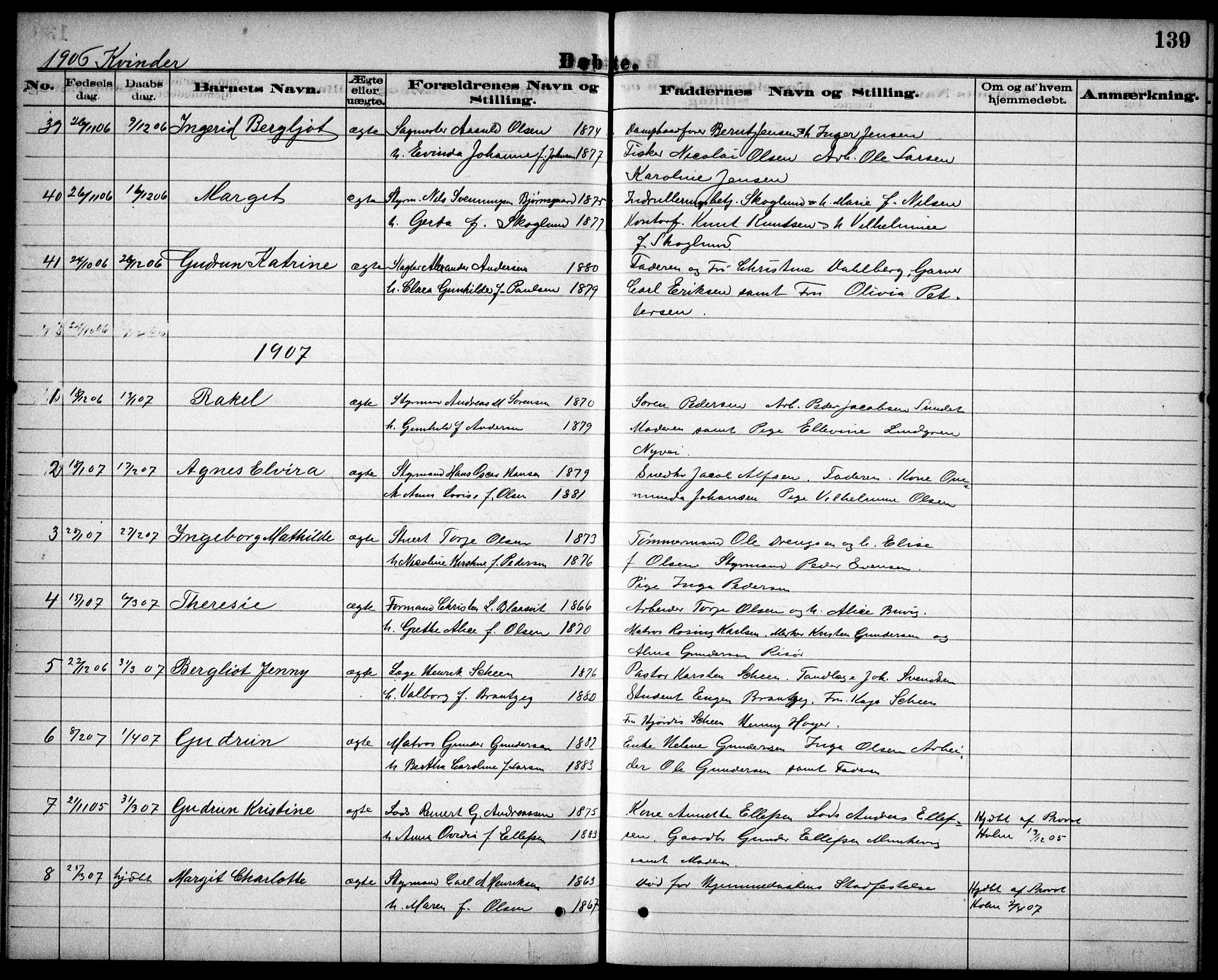 Risør sokneprestkontor, AV/SAK-1111-0035/F/Fb/L0007: Klokkerbok nr. B 7, 1885-1908, s. 139
