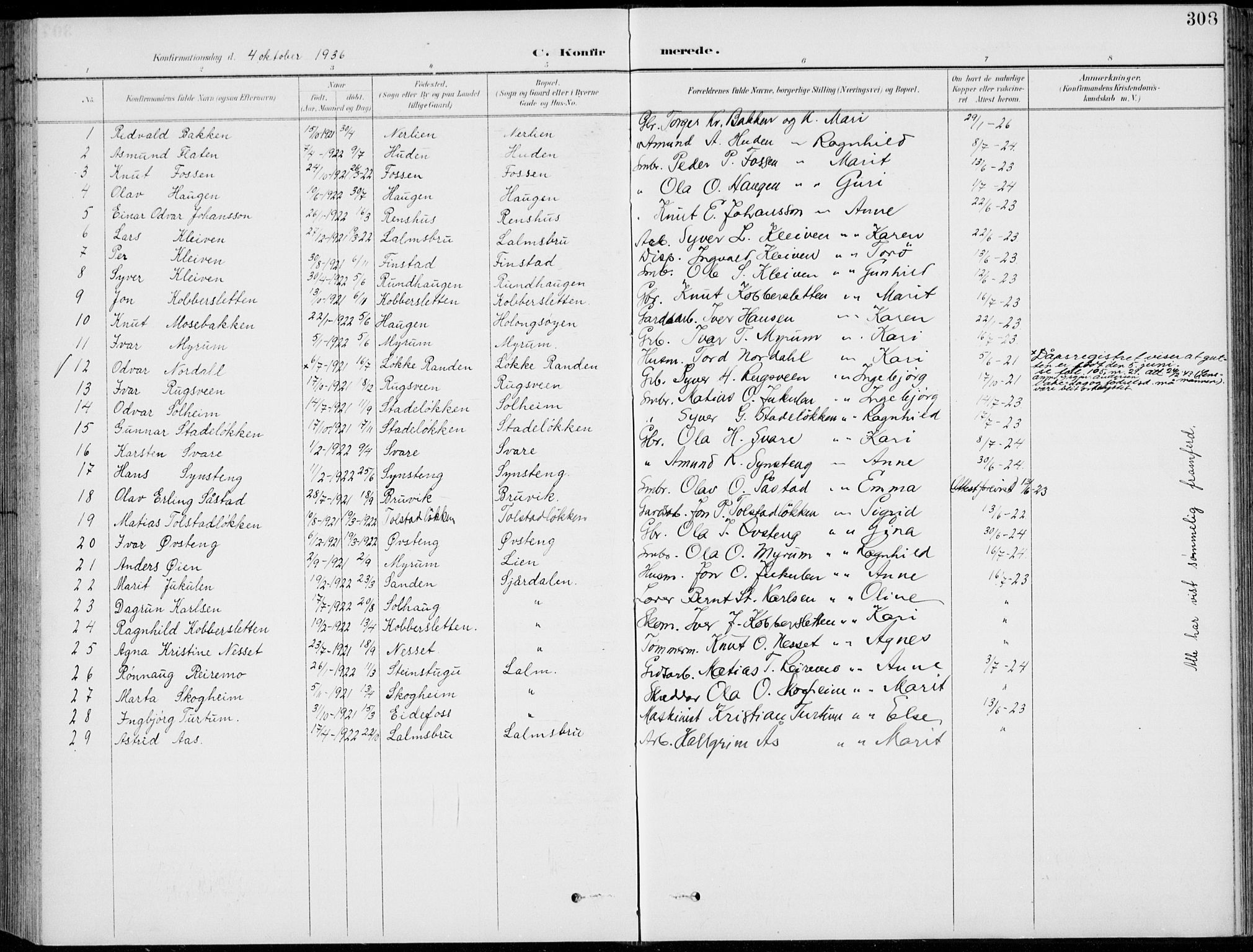 Vågå prestekontor, AV/SAH-PREST-076/H/Ha/Hab/L0002: Klokkerbok nr. 2, 1894-1939, s. 308