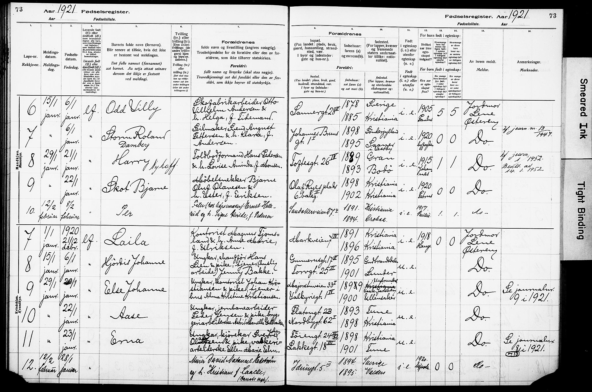 Krohgstøtten sykehusprest Kirkebøker, AV/SAO-A-10854/J/Ja/L0001: Fødselsregister nr. 1, 1917-1928, s. 73