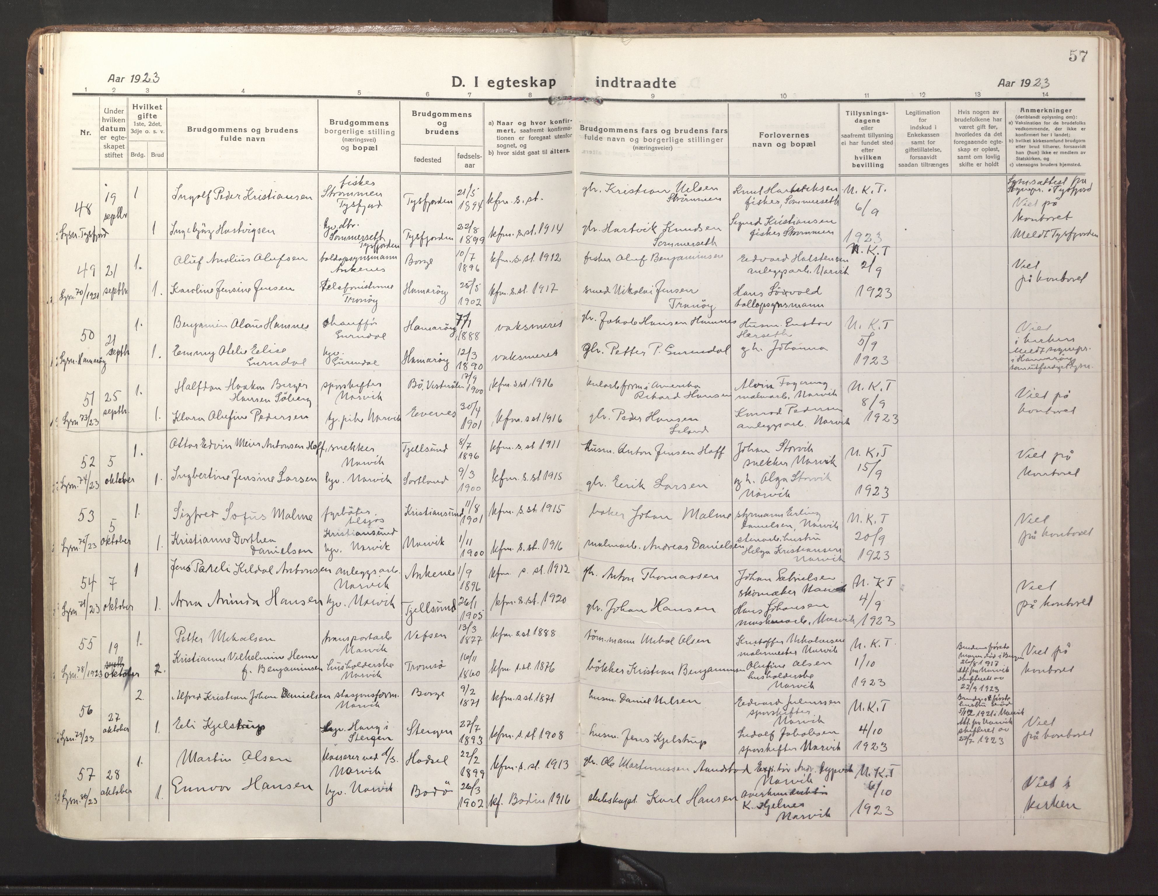 Ministerialprotokoller, klokkerbøker og fødselsregistre - Nordland, AV/SAT-A-1459/871/L1002: Ministerialbok nr. 871A18, 1917-1926, s. 57