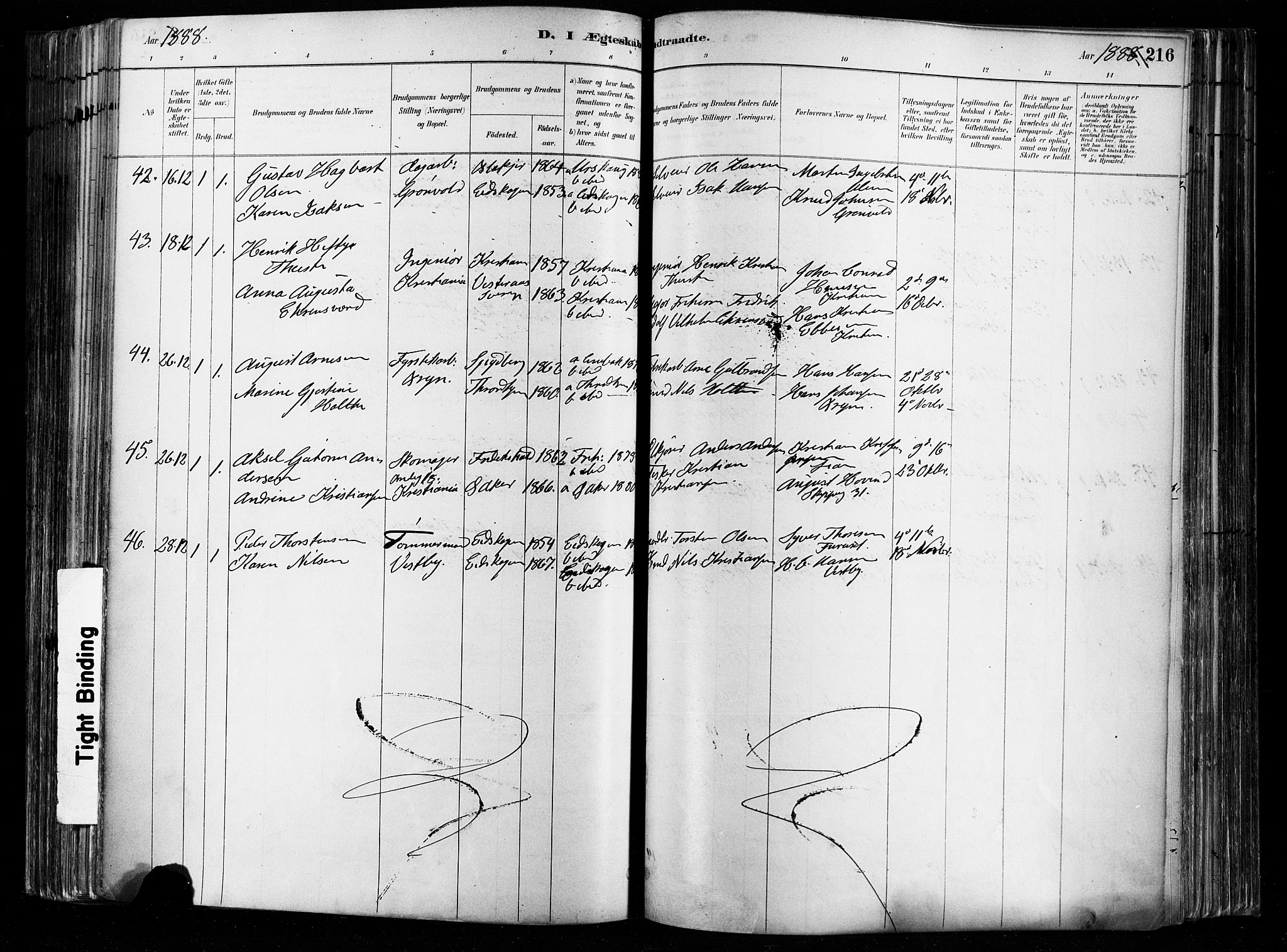 Østre Aker prestekontor Kirkebøker, AV/SAO-A-10840/F/Fa/L0008: Ministerialbok nr. I 8, 1883-1894, s. 216