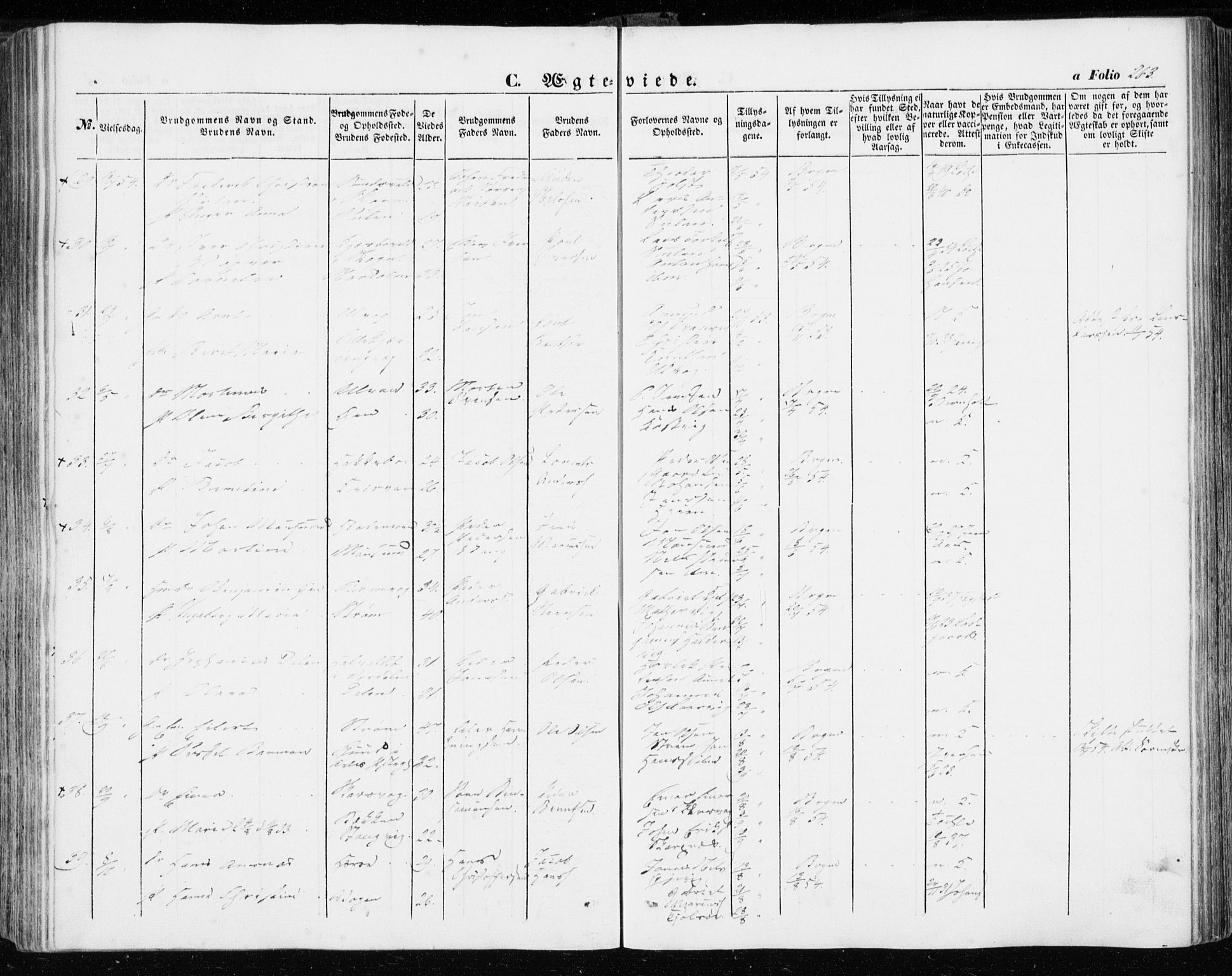 Ministerialprotokoller, klokkerbøker og fødselsregistre - Sør-Trøndelag, SAT/A-1456/634/L0530: Ministerialbok nr. 634A06, 1852-1860, s. 263