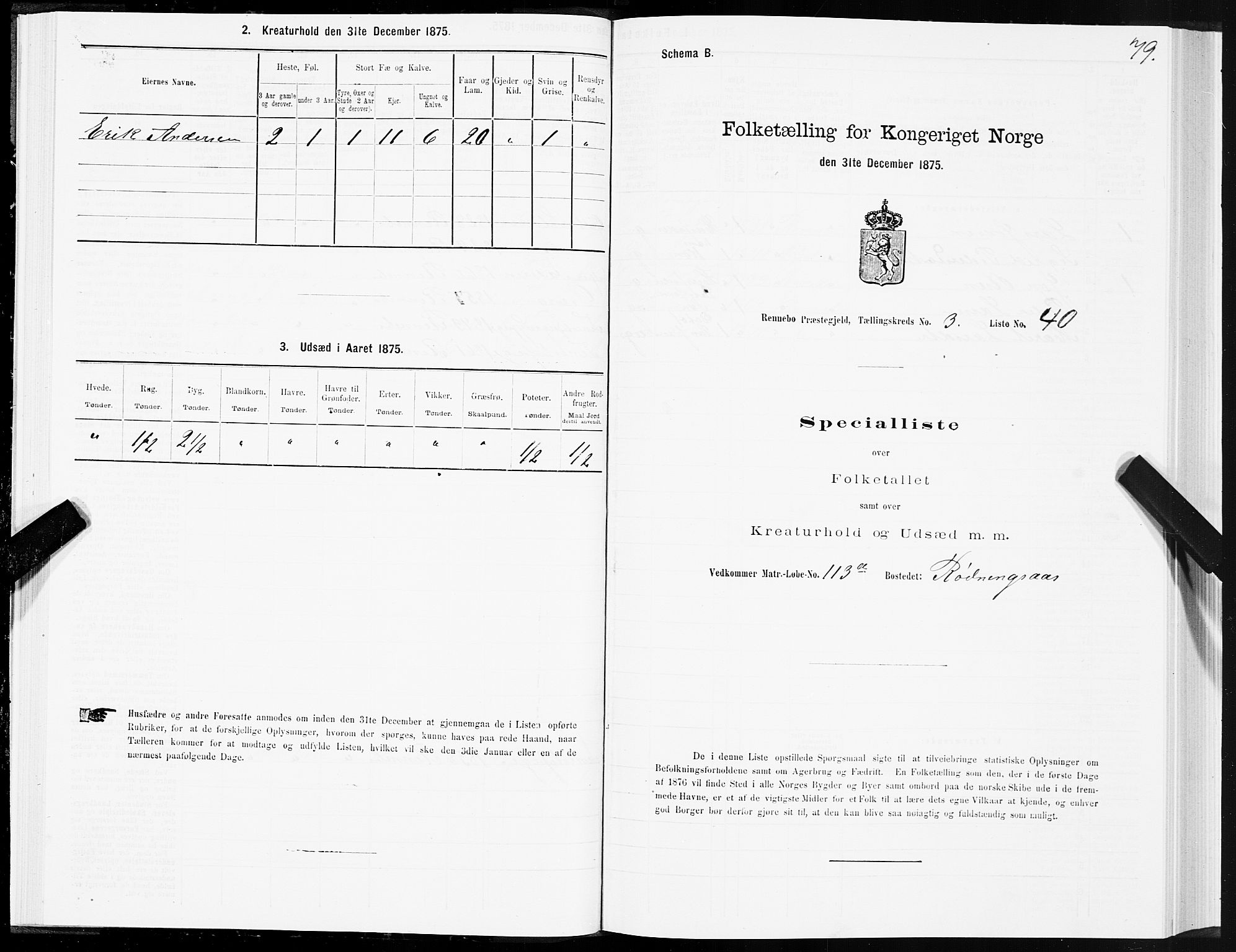 SAT, Folketelling 1875 for 1635P Rennebu prestegjeld, 1875, s. 2079