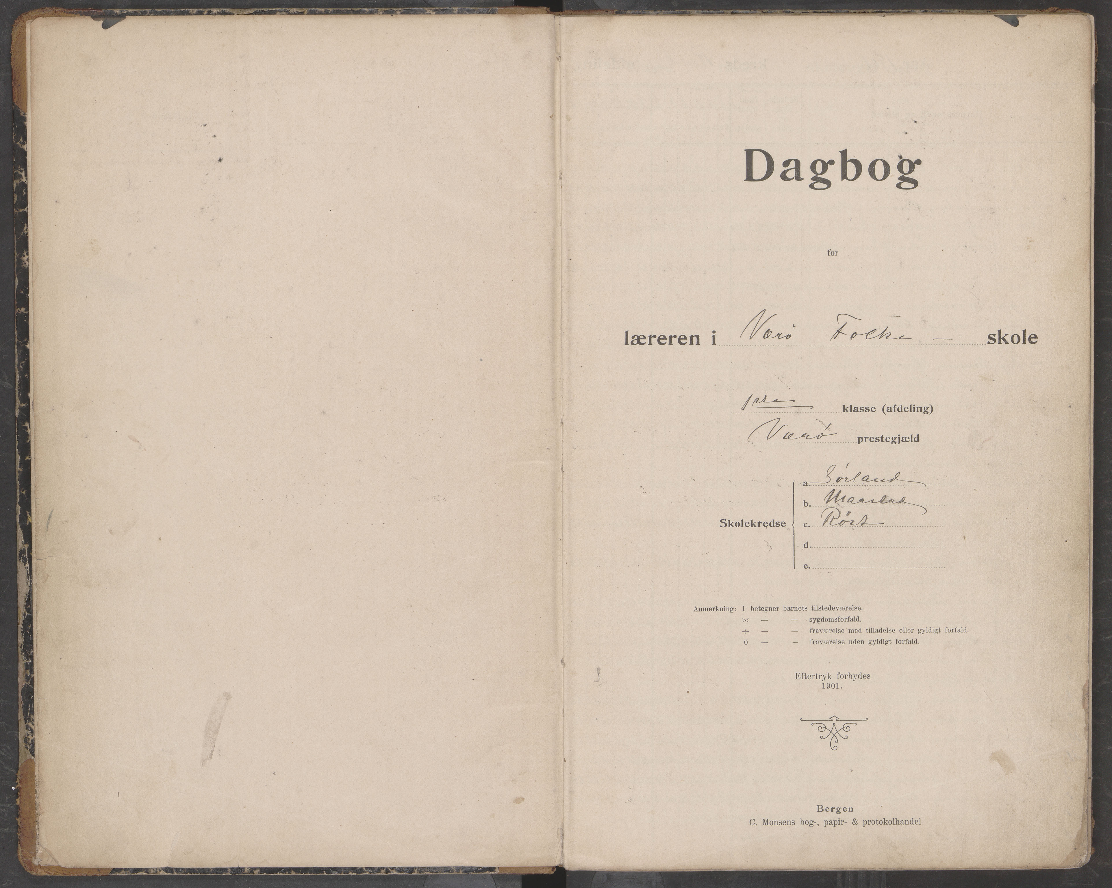 Værøy kommune. Sørland, Mostad og Røst skolekrets, AIN/K-18570.510.01/442/L0001: Karakterprotokoll, 1901-1920