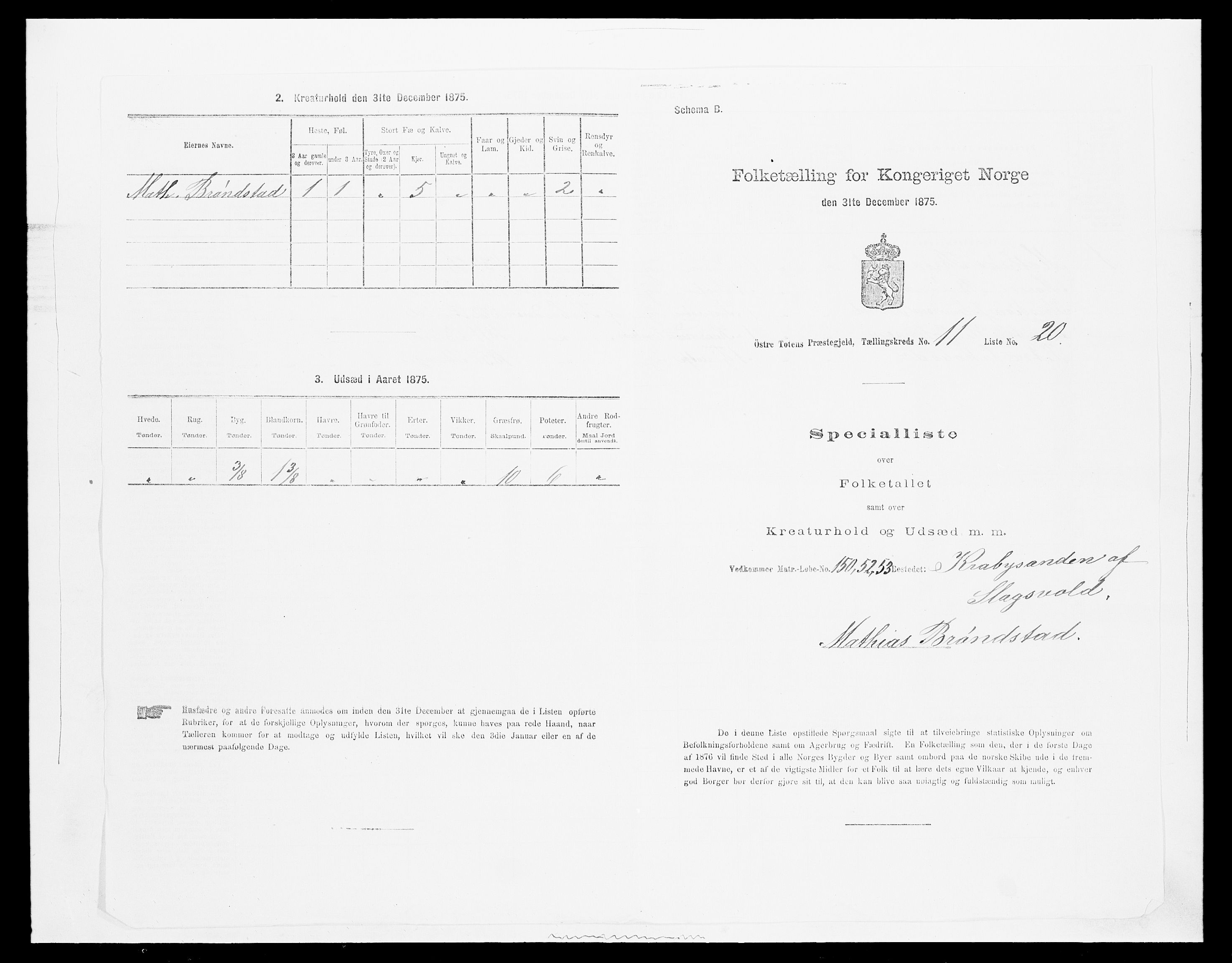 SAH, Folketelling 1875 for 0528P Østre Toten prestegjeld, 1875, s. 2184