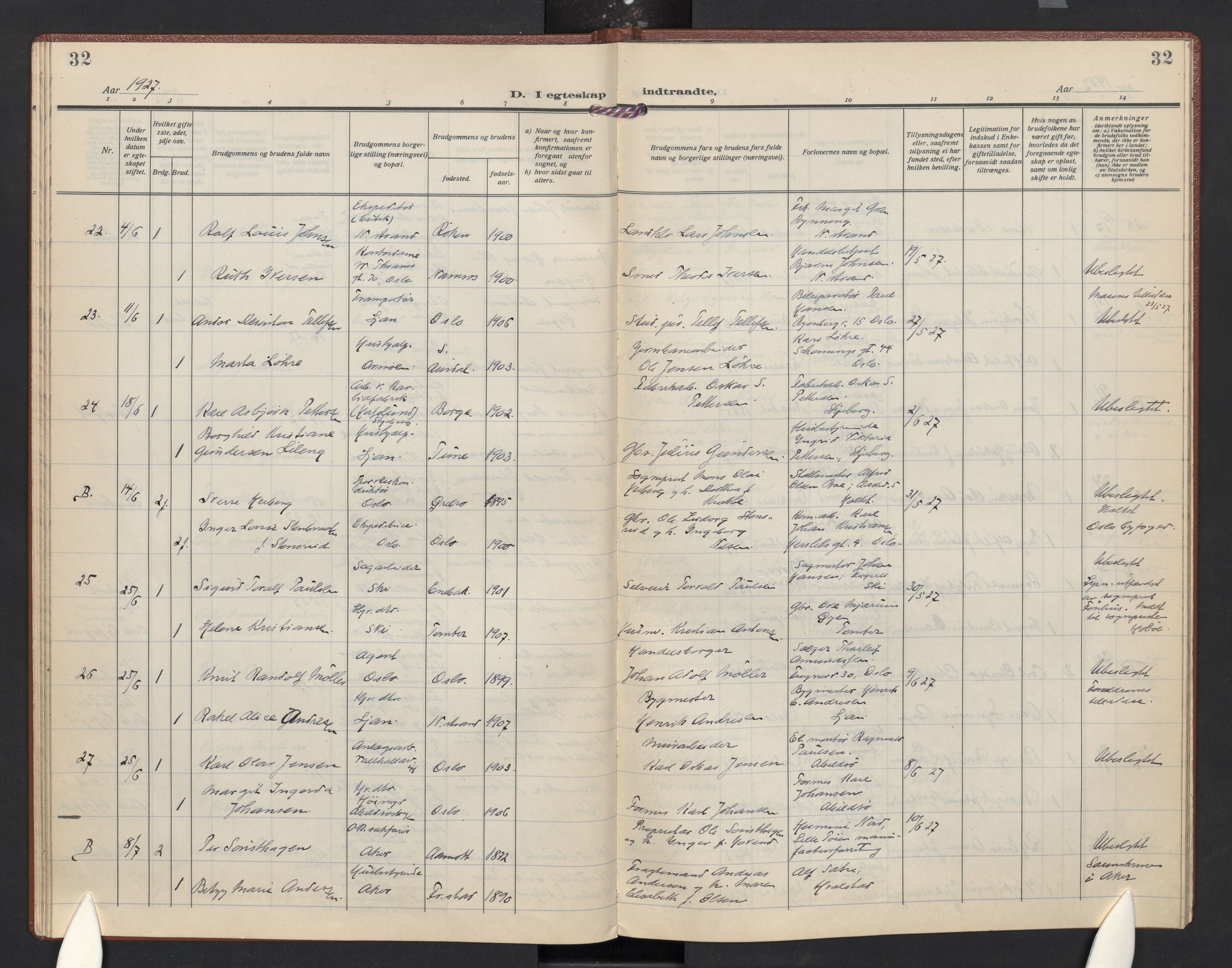 Nordstrand prestekontor Kirkebøker, AV/SAO-A-10362a/F/Fa/L0004: Ministerialbok nr. 4, 1924-1930, s. 32