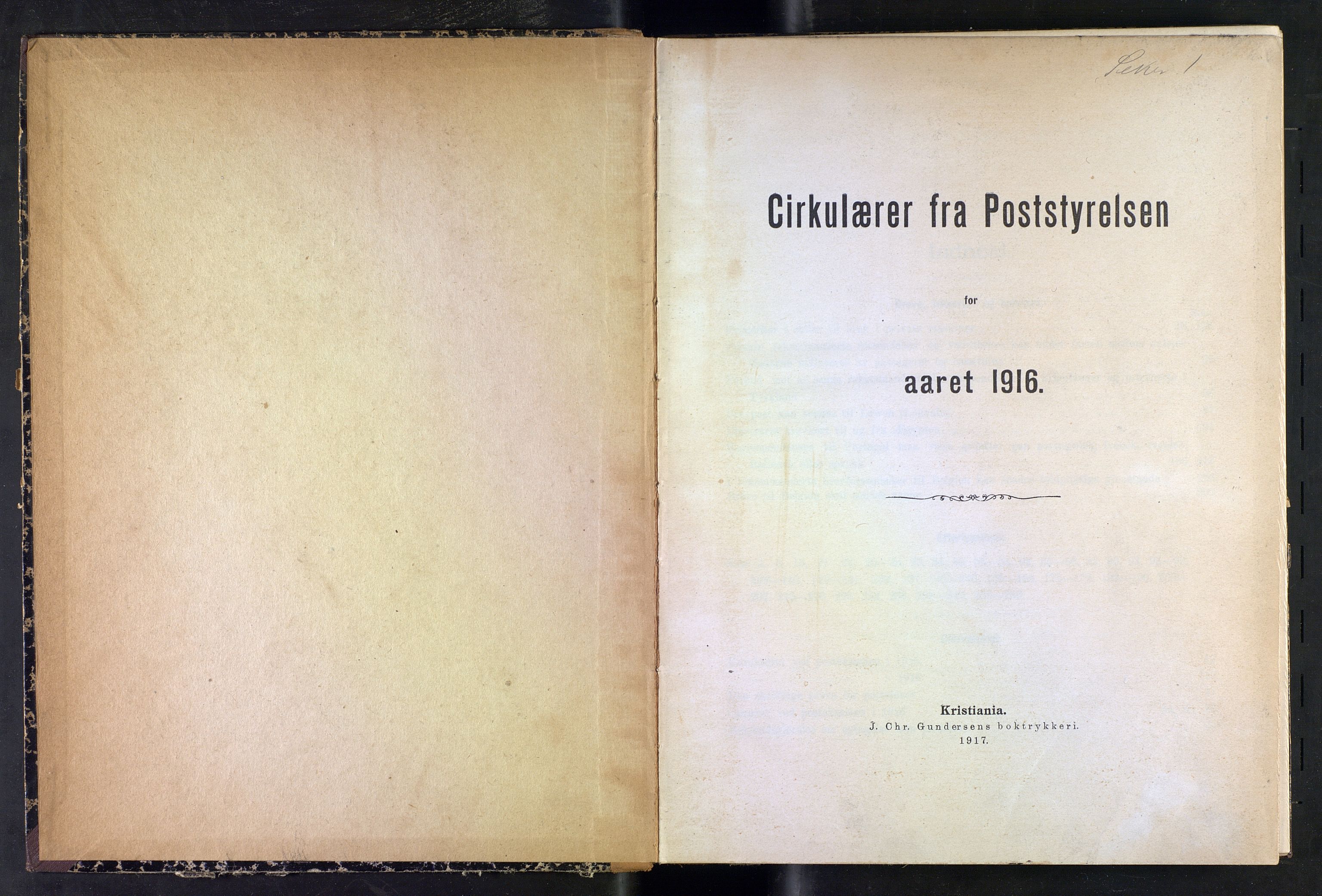 Norges Postmuseums bibliotek, NOPO/-/-/-: Sirkulærer fra Poststyrelsen, 1916