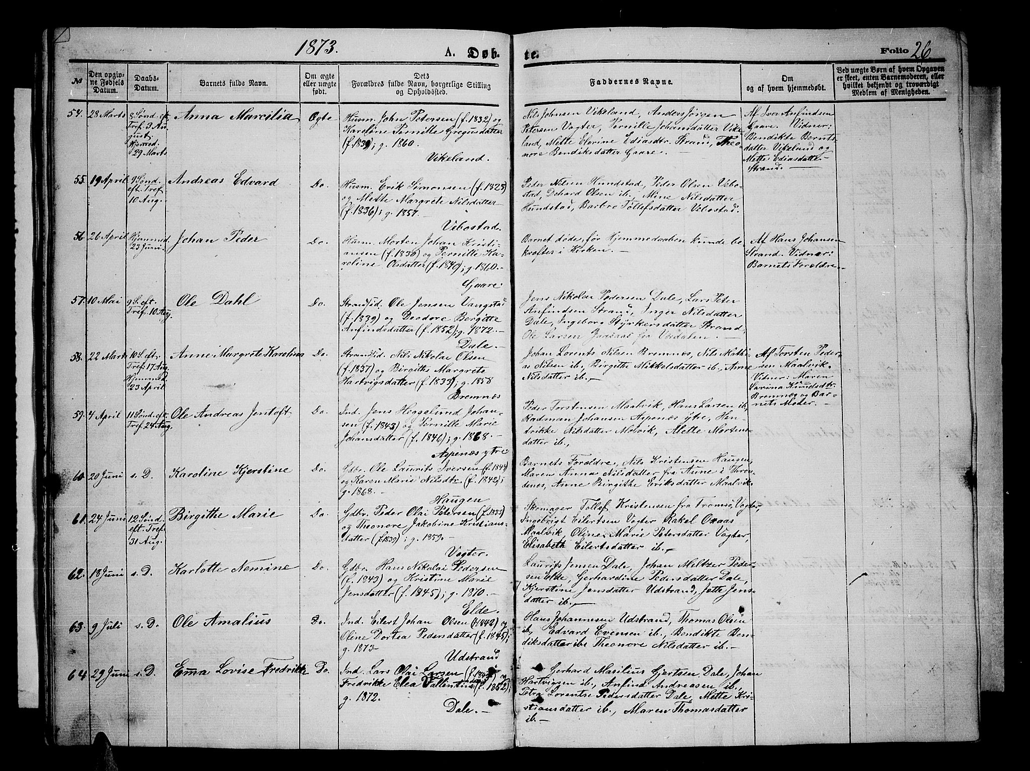 Kvæfjord sokneprestkontor, AV/SATØ-S-1323/G/Ga/Gab/L0004klokker: Klokkerbok nr. 4, 1870-1886, s. 26
