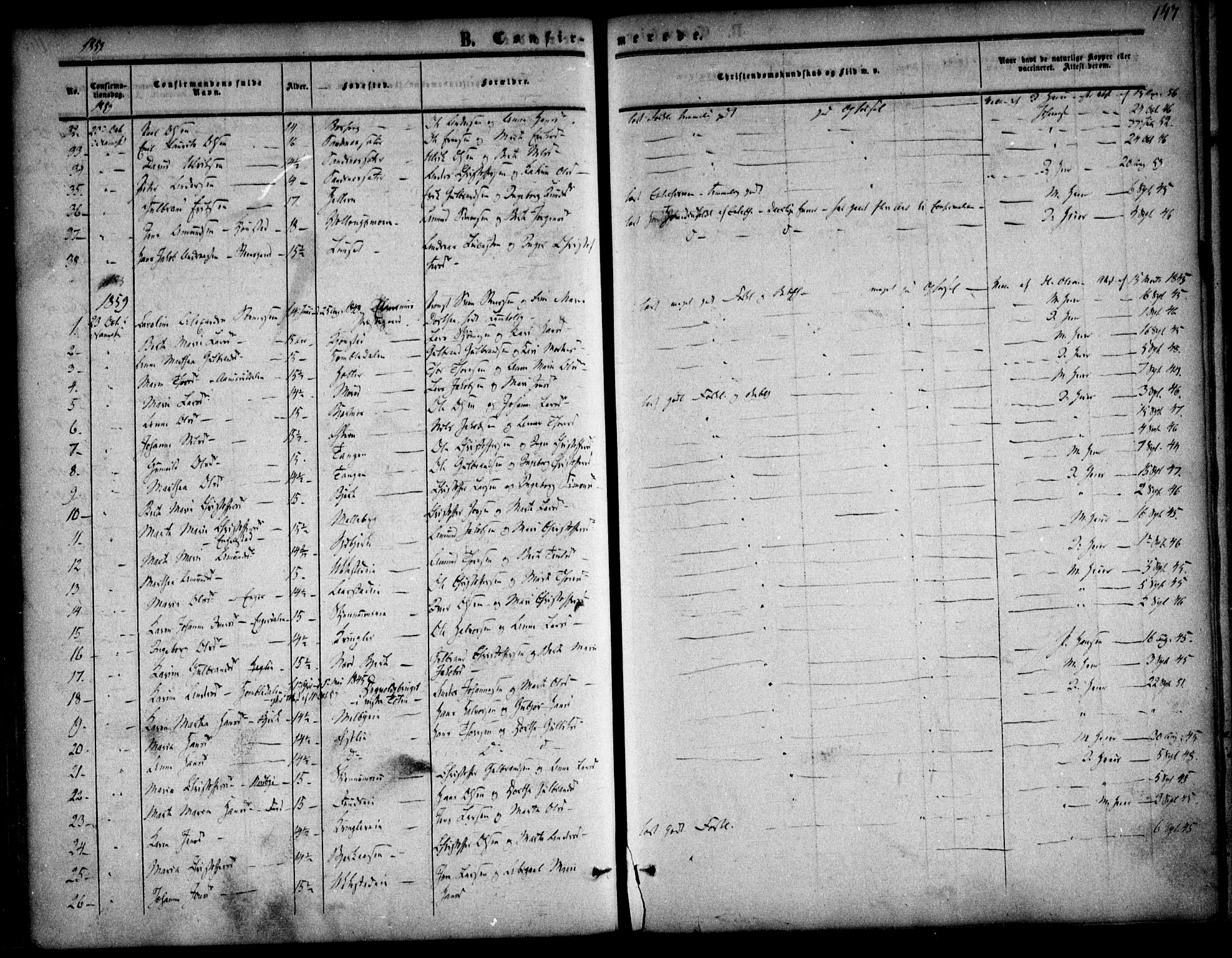 Nannestad prestekontor Kirkebøker, AV/SAO-A-10414a/F/Fa/L0011: Ministerialbok nr. I 11, 1850-1859, s. 147