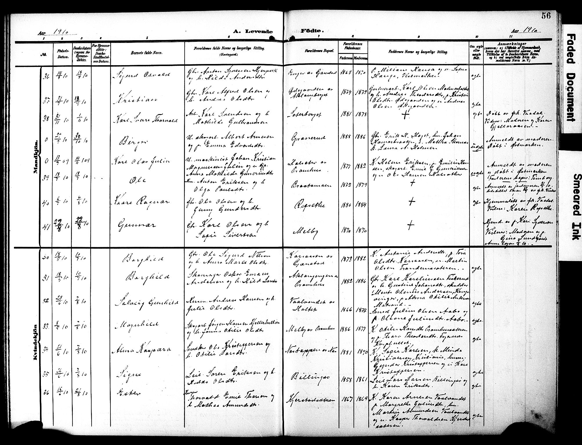 Eidskog prestekontor, AV/SAH-PREST-026/H/Ha/Hab/L0003: Klokkerbok nr. 3, 1904-1919, s. 56