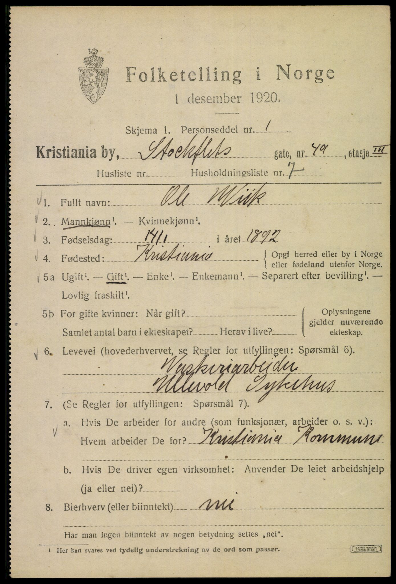 SAO, Folketelling 1920 for 0301 Kristiania kjøpstad, 1920, s. 544923