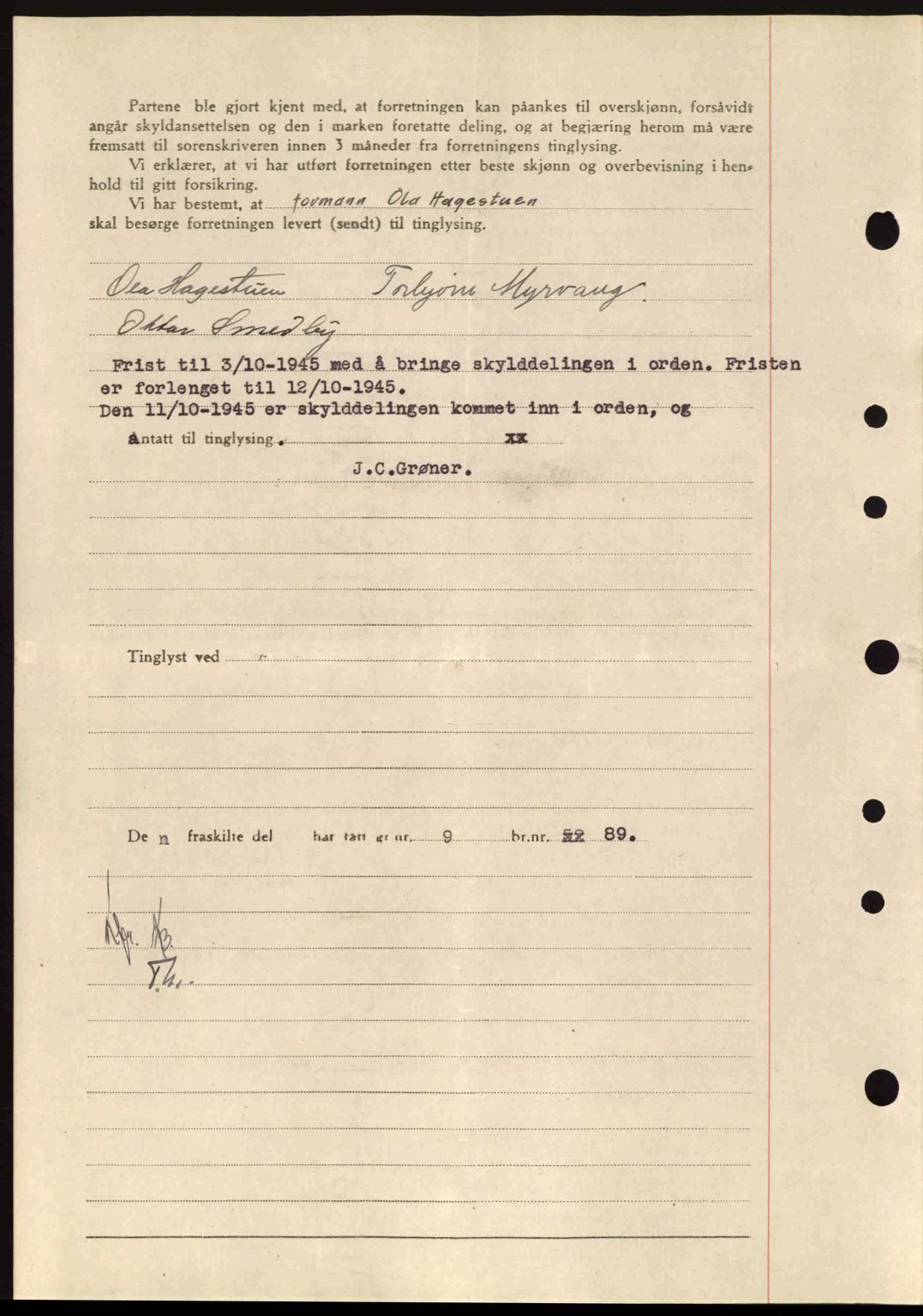 Sør-Østerdal sorenskriveri, AV/SAH-TING-018/H/Hb/Hbb/L0073: Pantebok nr. A73, 1945-1946, Dagboknr: 1079/1945