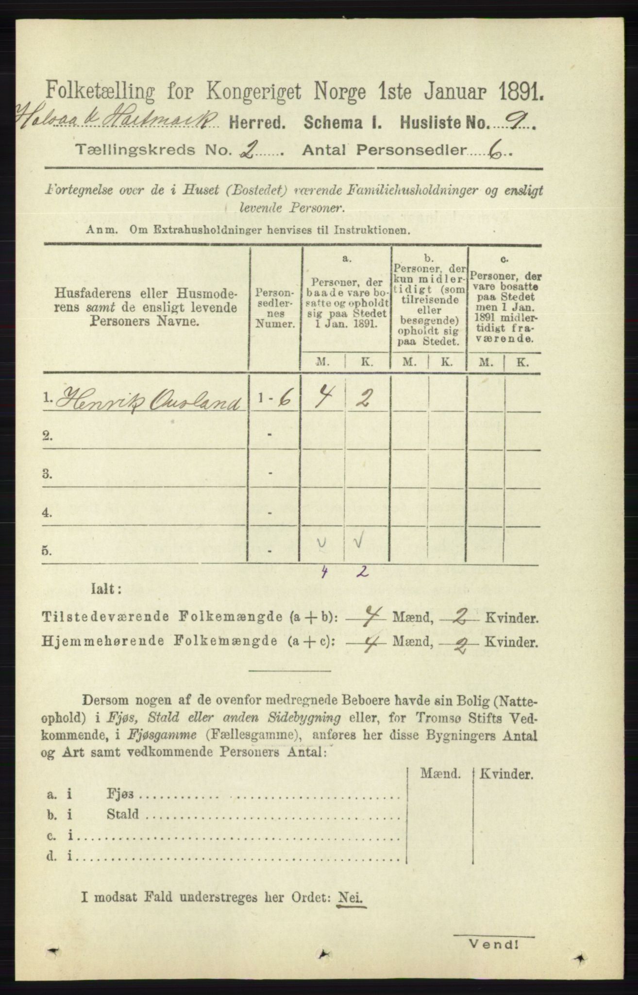 RA, Folketelling 1891 for 1019 Halse og Harkmark herred, 1891, s. 464