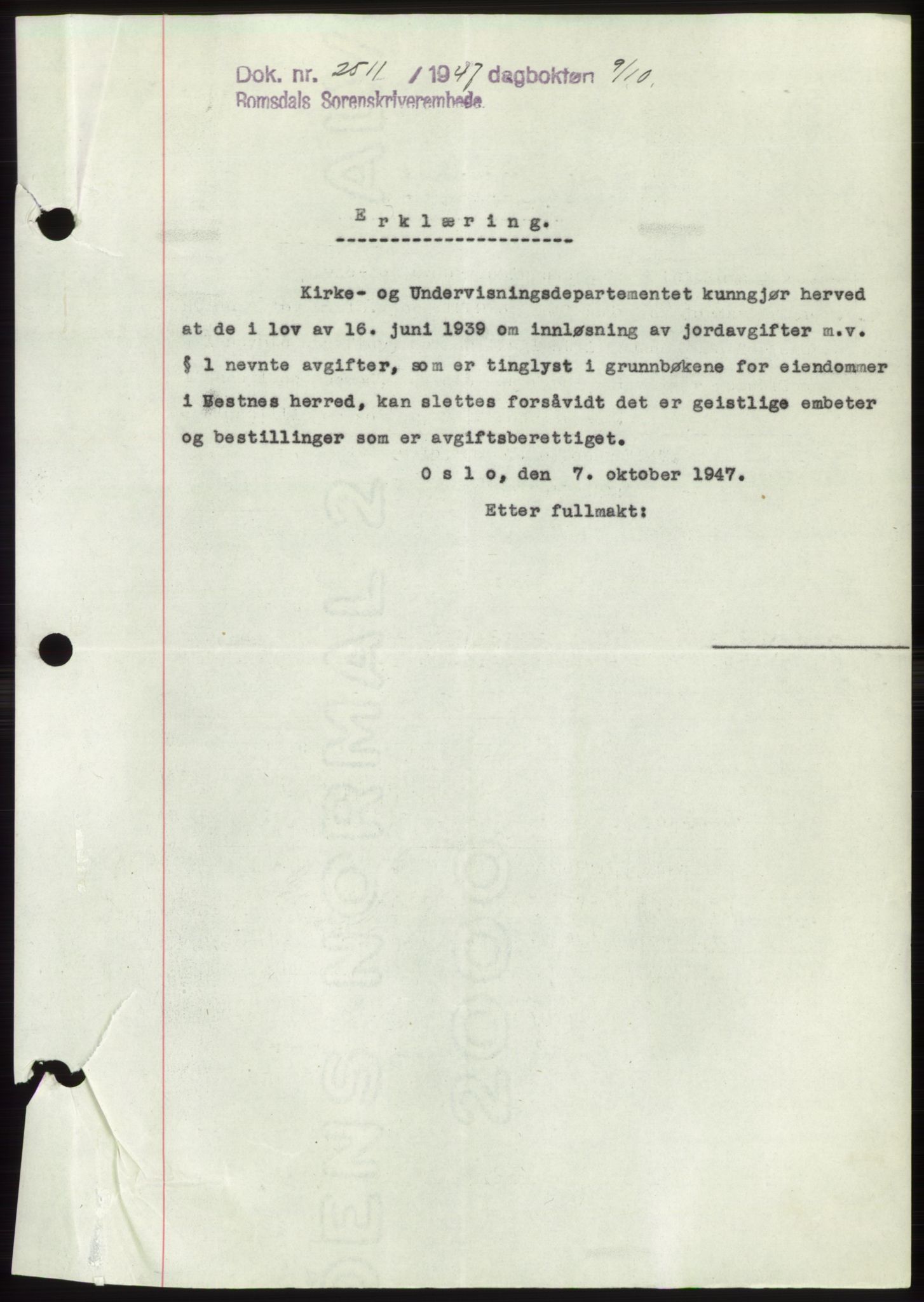 Romsdal sorenskriveri, SAT/A-4149/1/2/2C: Pantebok nr. B3, 1946-1948, Dagboknr: 2511/1947