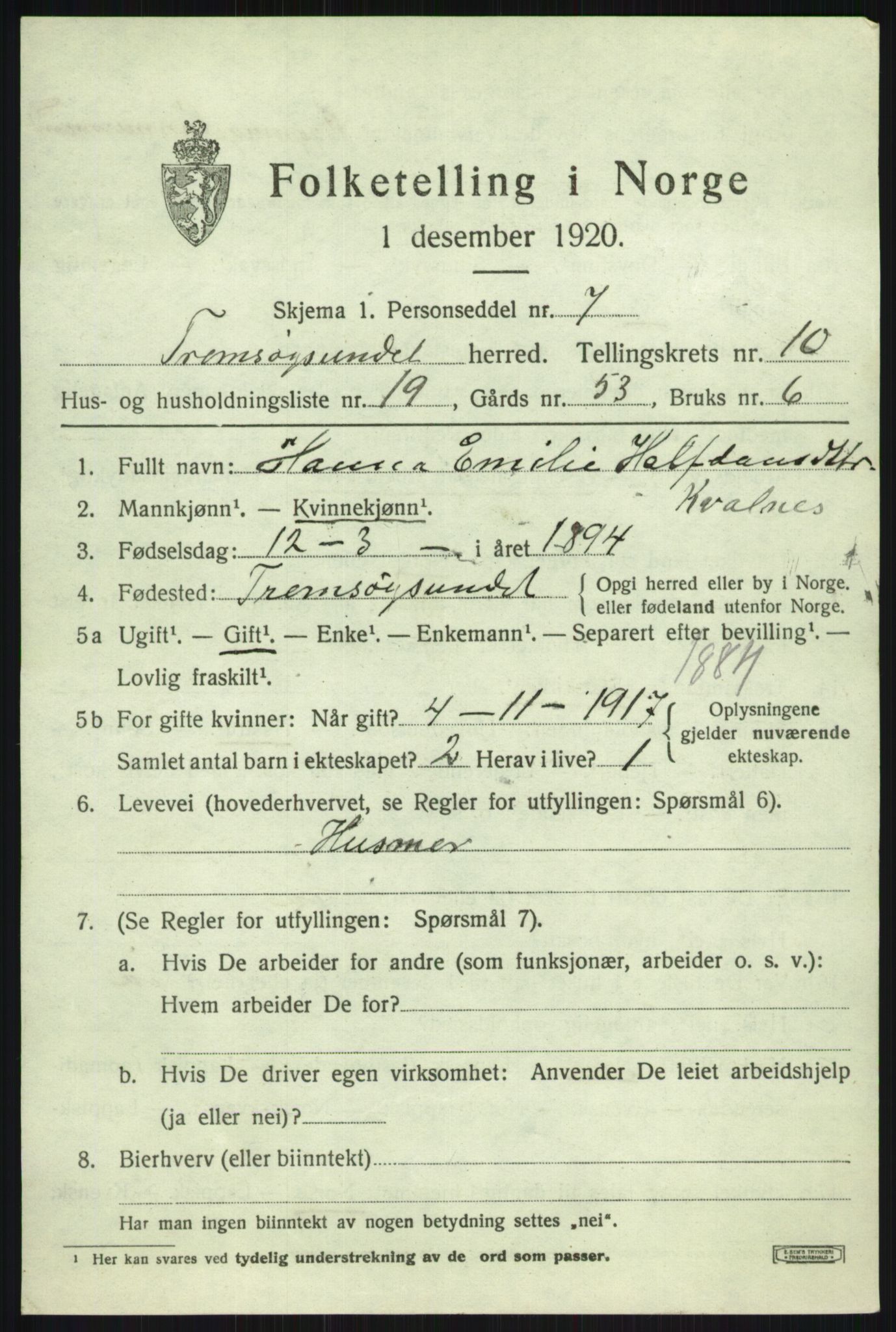 SATØ, Folketelling 1920 for 1934 Tromsøysund herred, 1920, s. 7188