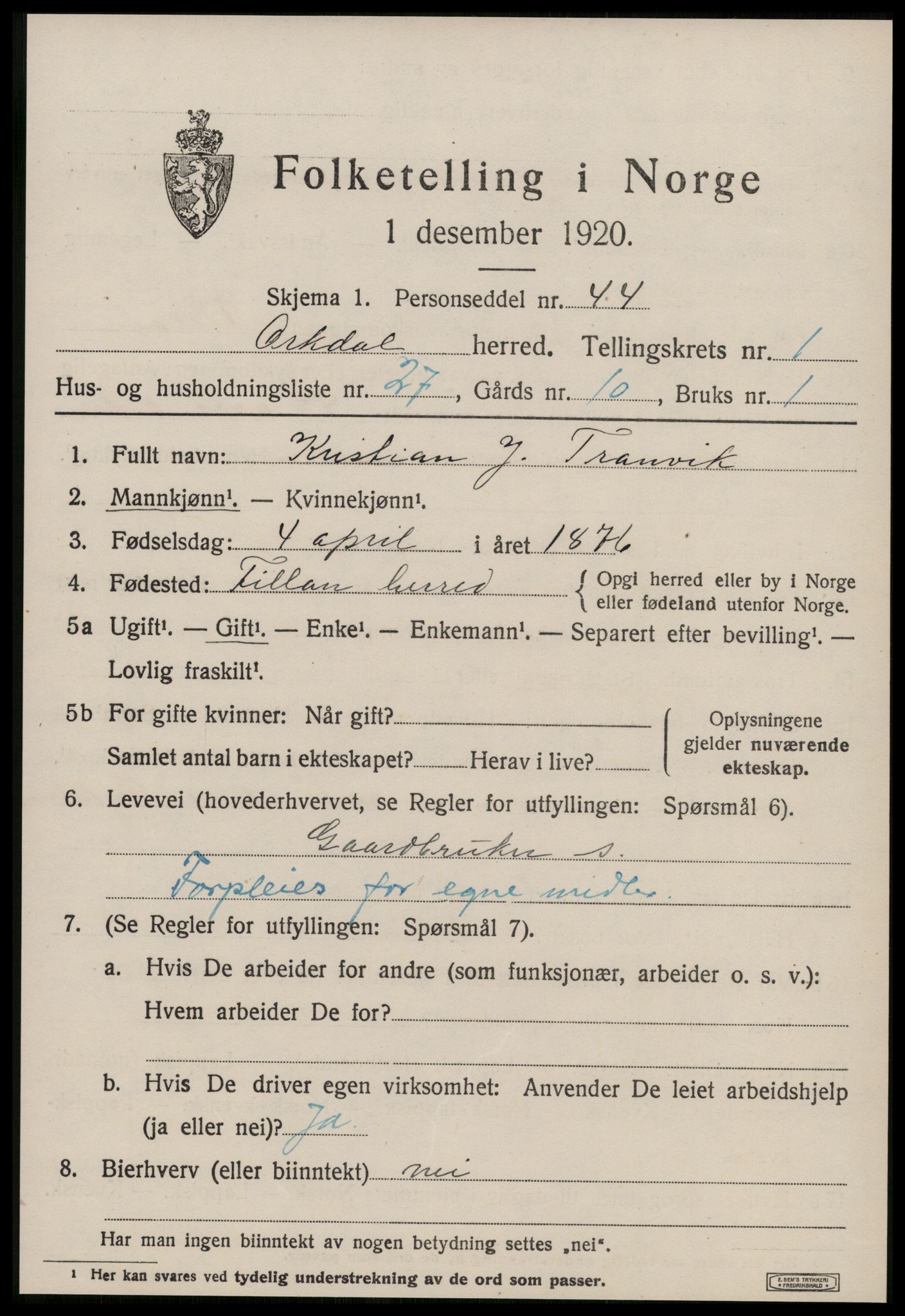 SAT, Folketelling 1920 for 1638 Orkdal herred, 1920, s. 1584