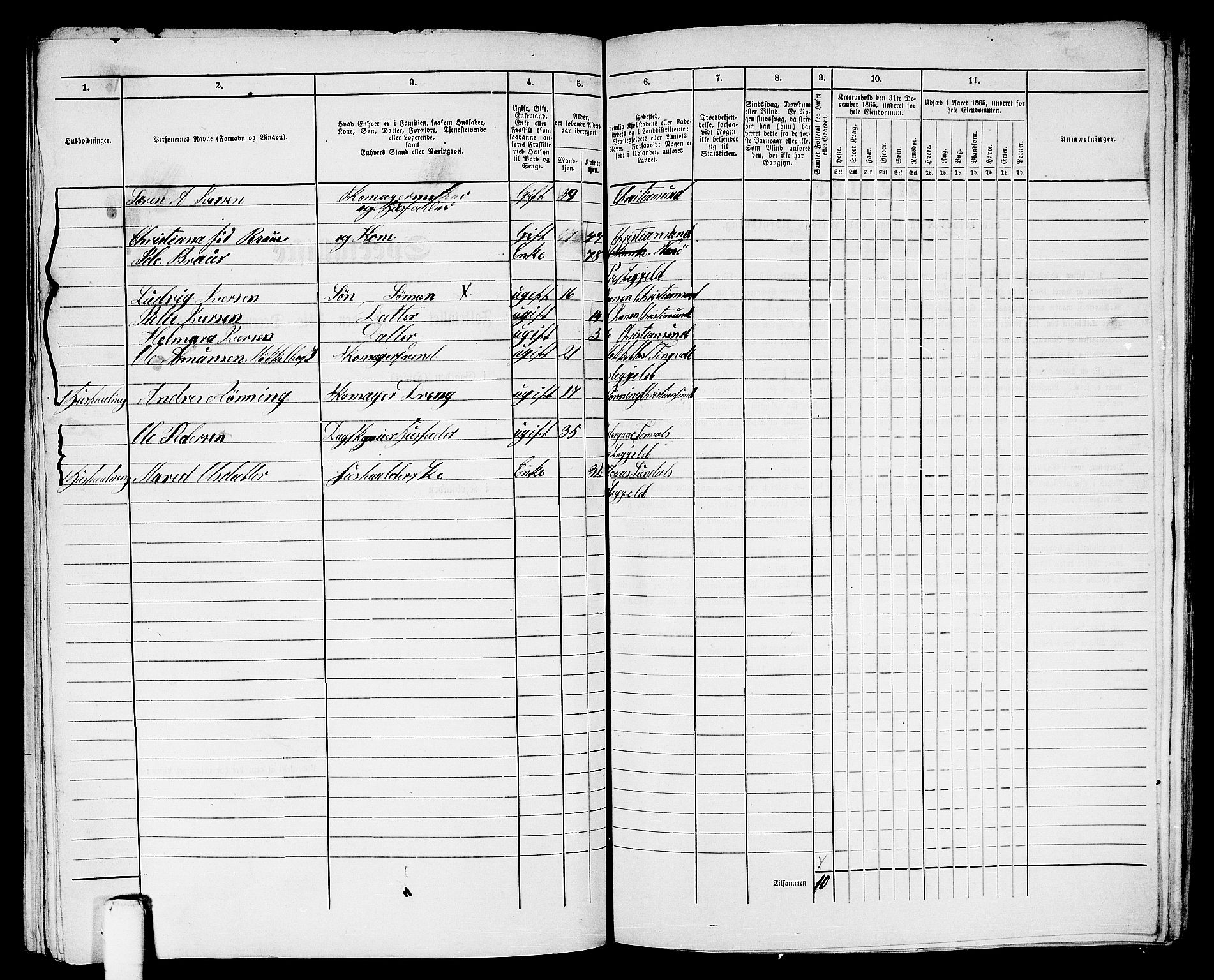 RA, Folketelling 1865 for 1503B Kristiansund prestegjeld, Kristiansund kjøpstad, 1865, s. 872