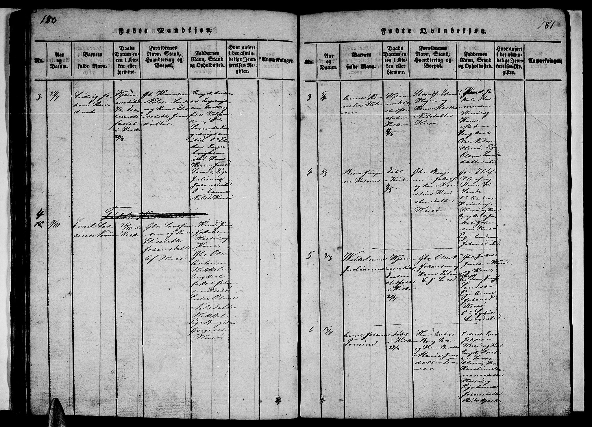 Ministerialprotokoller, klokkerbøker og fødselsregistre - Nordland, SAT/A-1459/840/L0581: Klokkerbok nr. 840C01, 1820-1873, s. 180-181