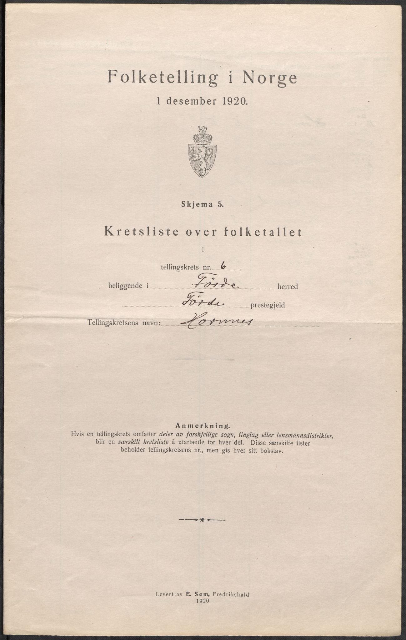 SAB, Folketelling 1920 for 1432 Førde herred, 1920, s. 20