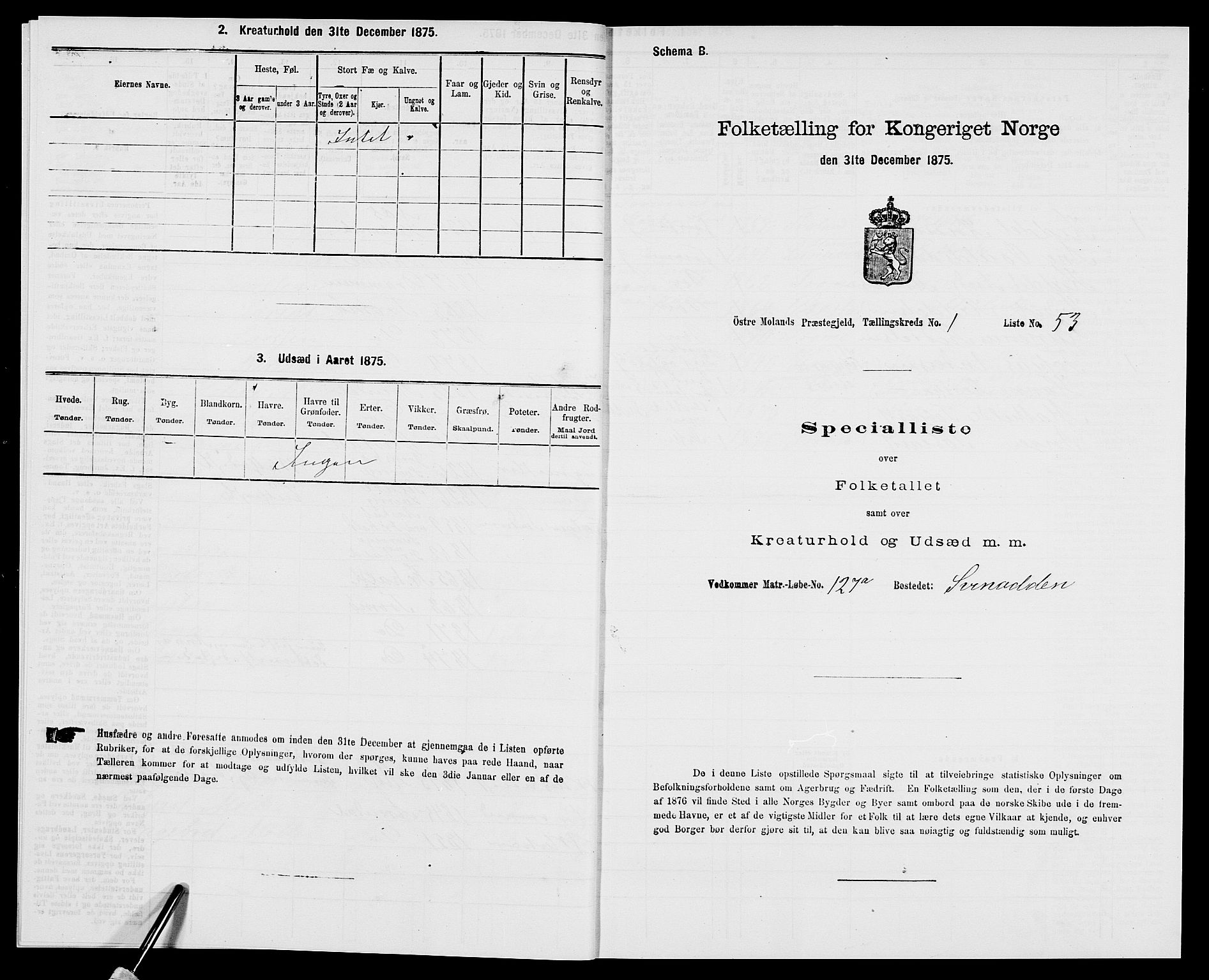 SAK, Folketelling 1875 for 0918P Austre Moland prestegjeld, 1875, s. 219