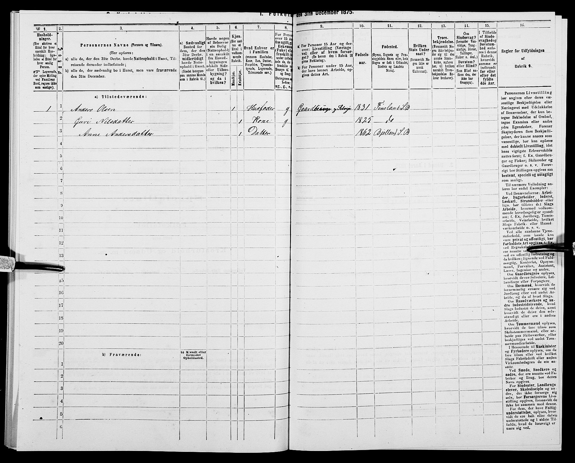 SAK, Folketelling 1875 for 1024P Bjelland prestegjeld, 1875, s. 124