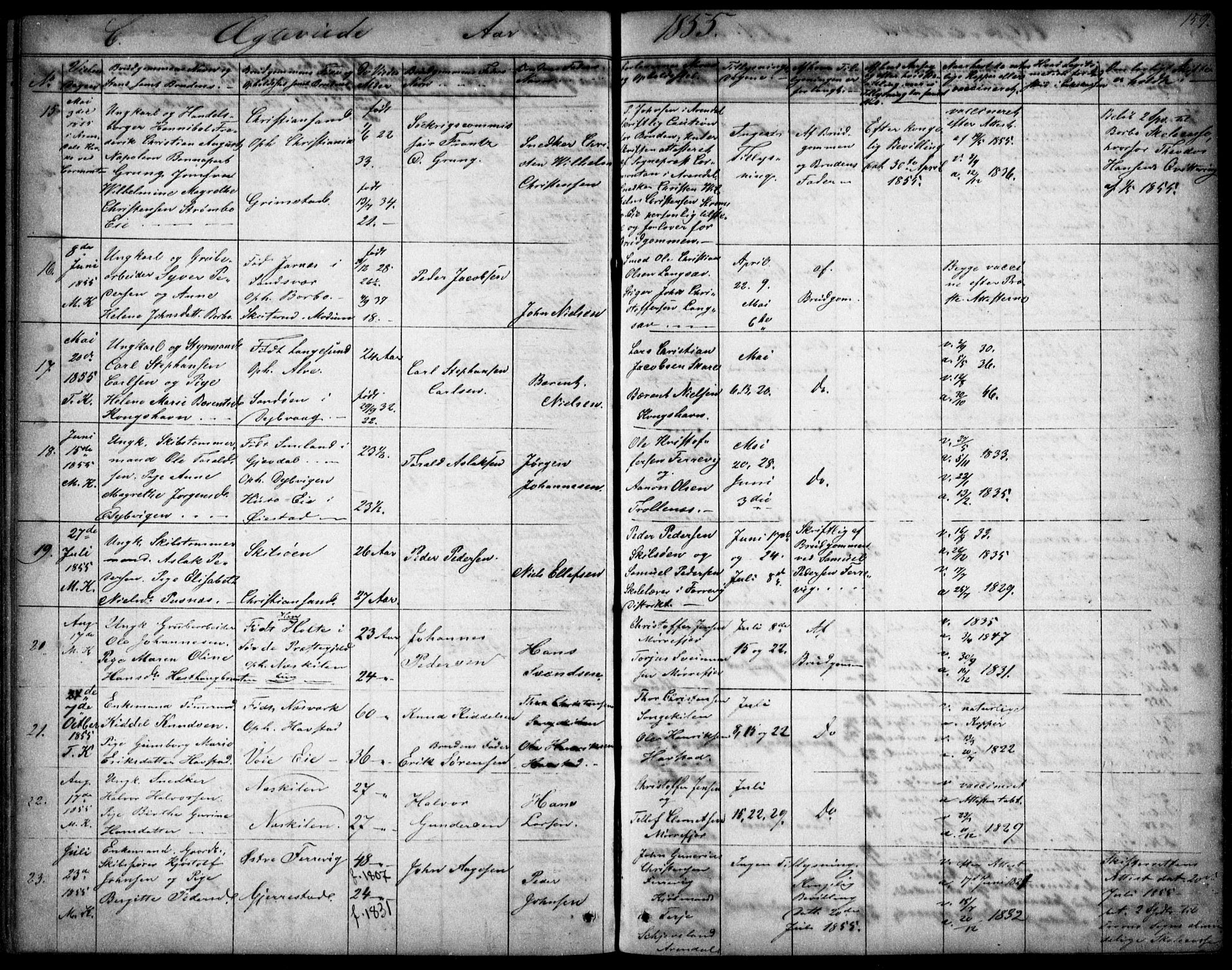 Tromøy sokneprestkontor, AV/SAK-1111-0041/F/Fb/L0002: Klokkerbok nr. B 2, 1851-1858, s. 159