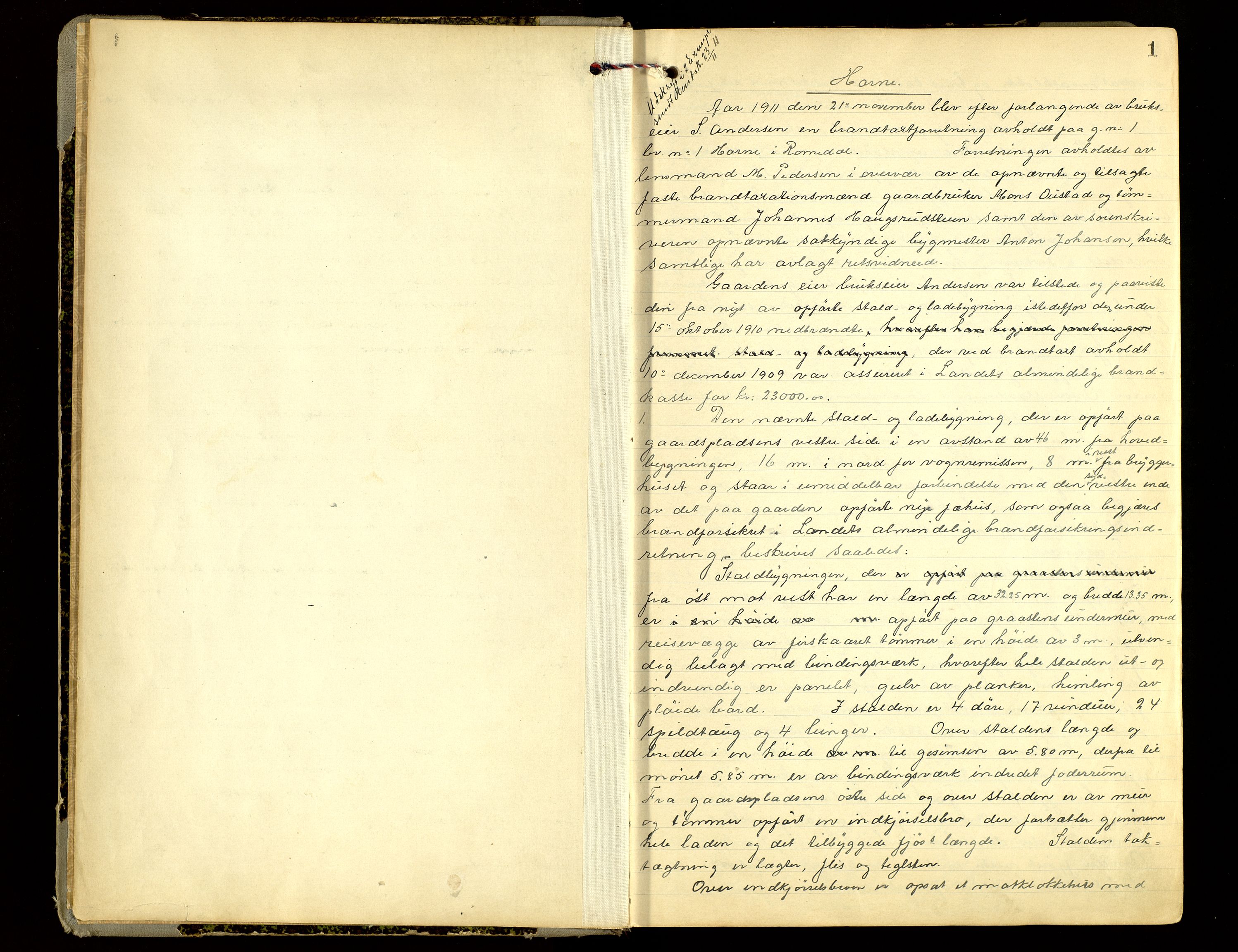 Norges Brannkasse, Romedal, AV/SAH-NBRANR-008/F/L0002: Branntakstprotokoll, 1911-1947, s. 1a