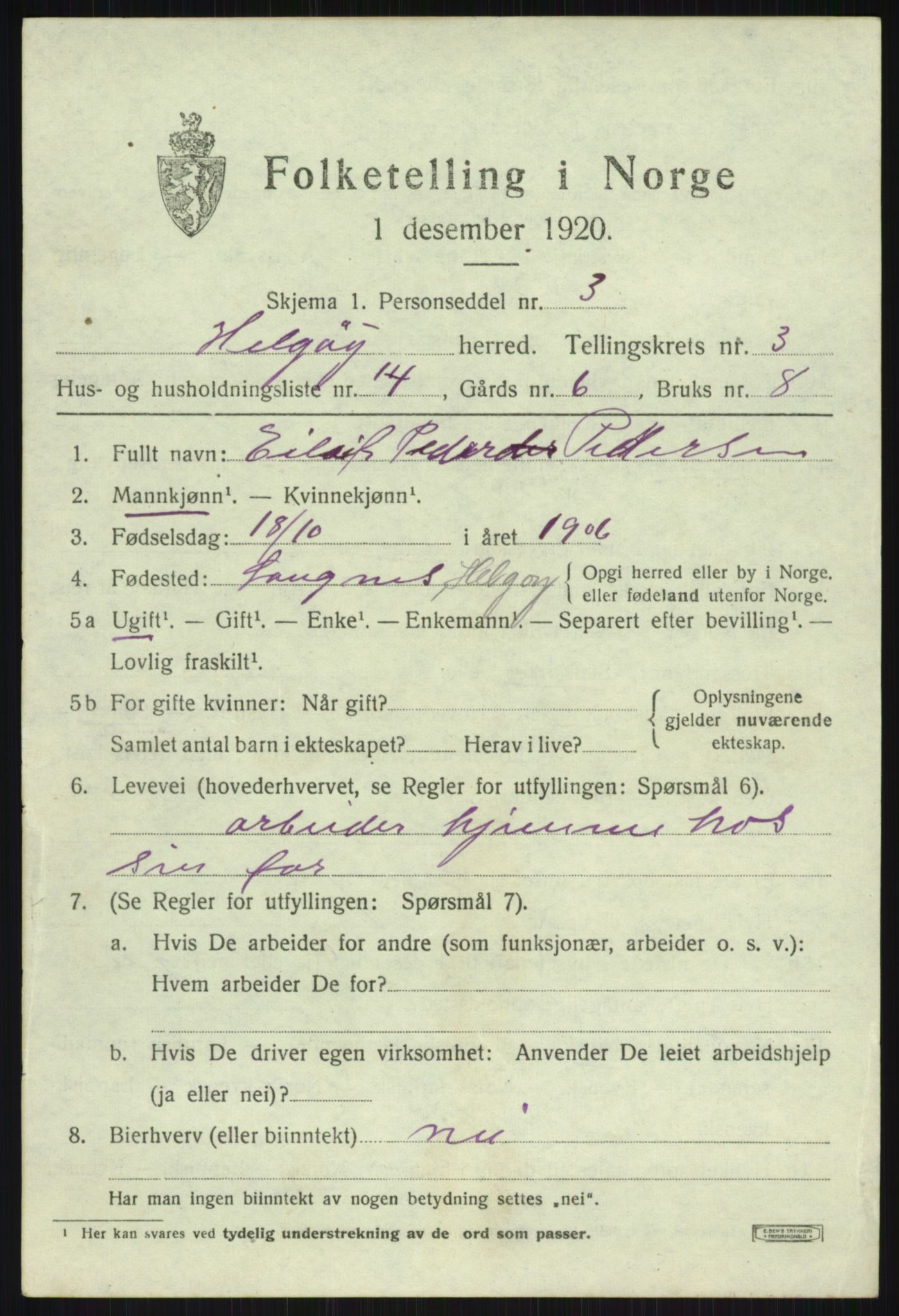 SATØ, Folketelling 1920 for 1935 Helgøy herred, 1920, s. 1567