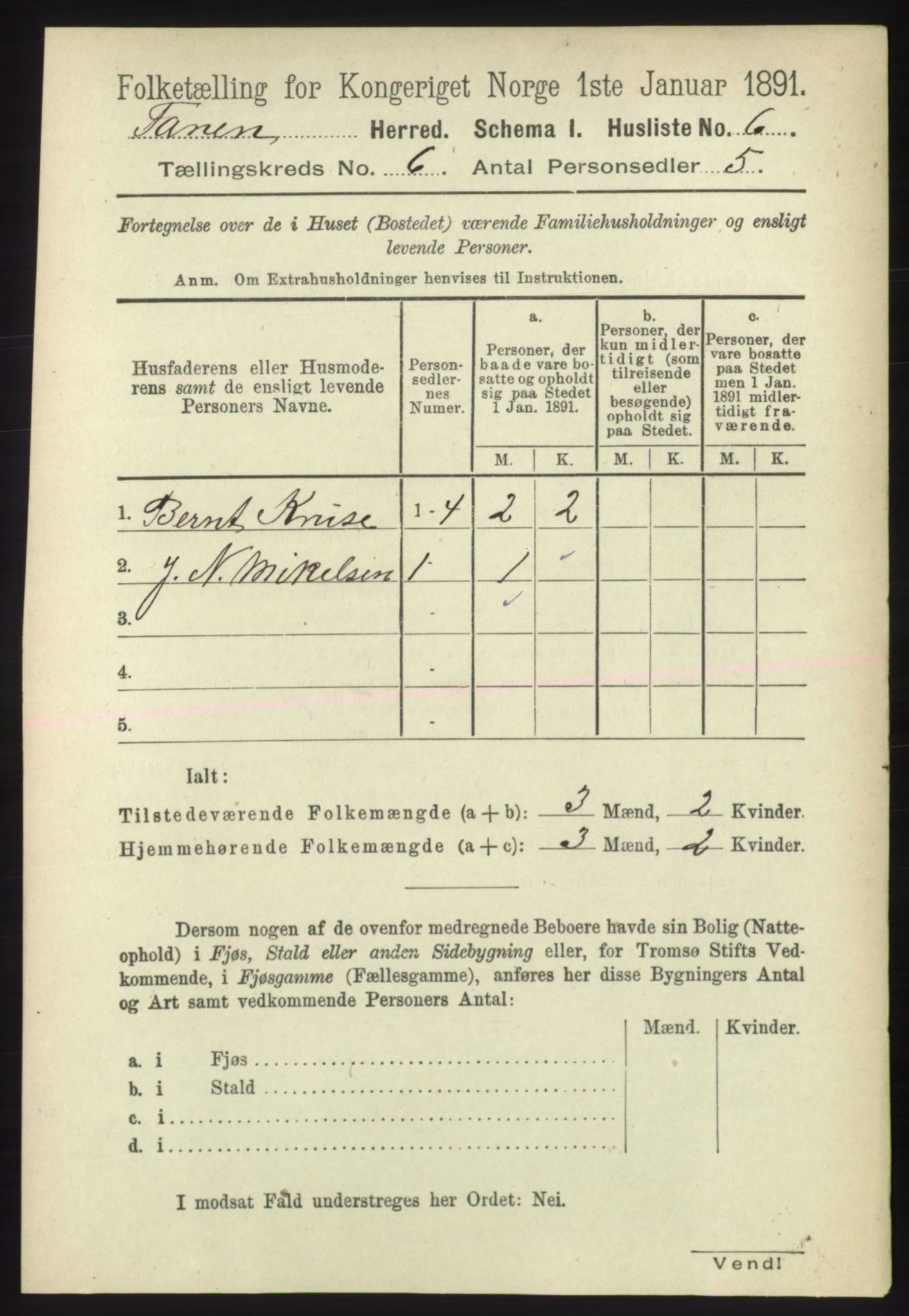 RA, Folketelling 1891 for 2025 Tana herred, 1891, s. 2753