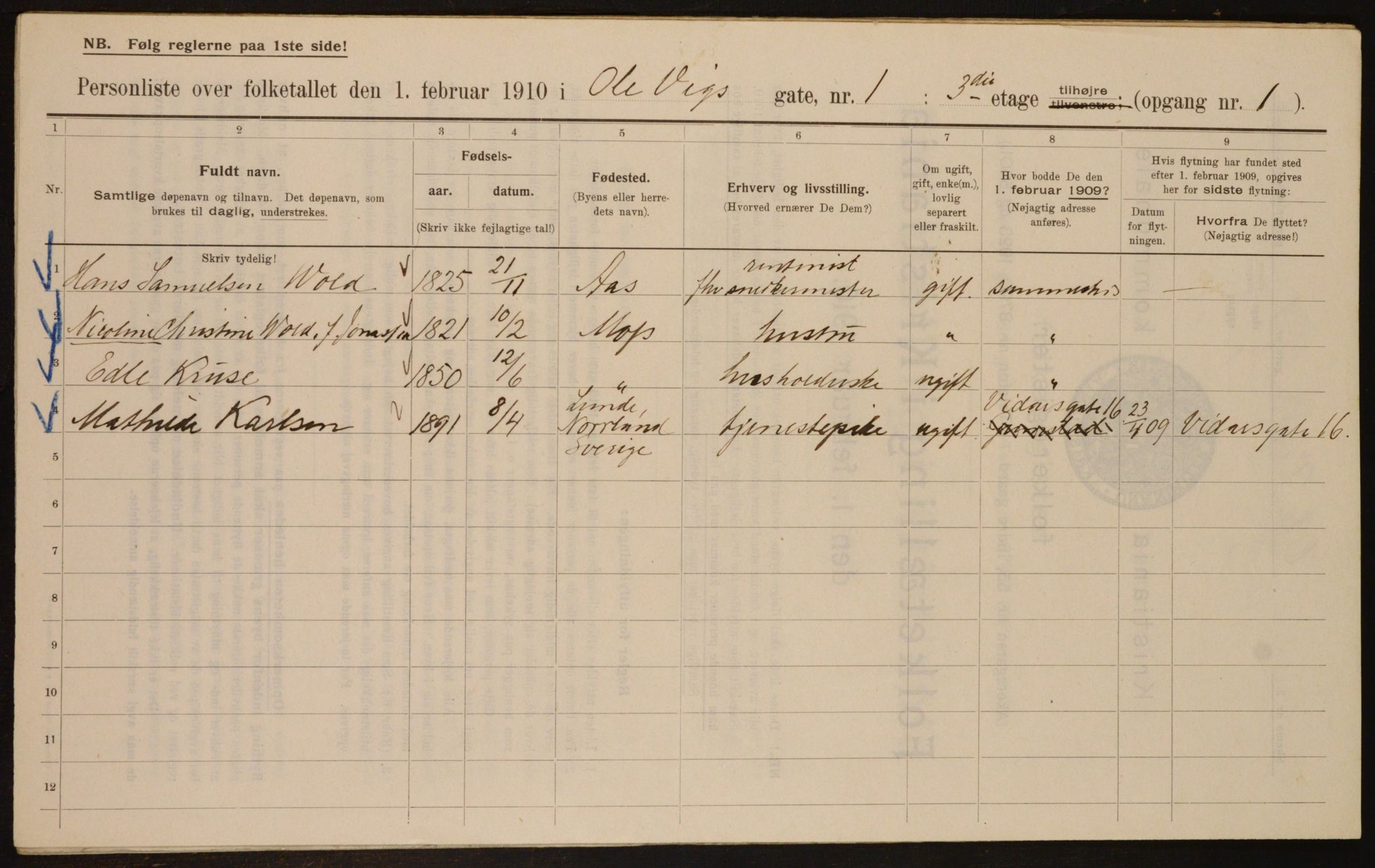 OBA, Kommunal folketelling 1.2.1910 for Kristiania, 1910, s. 72698